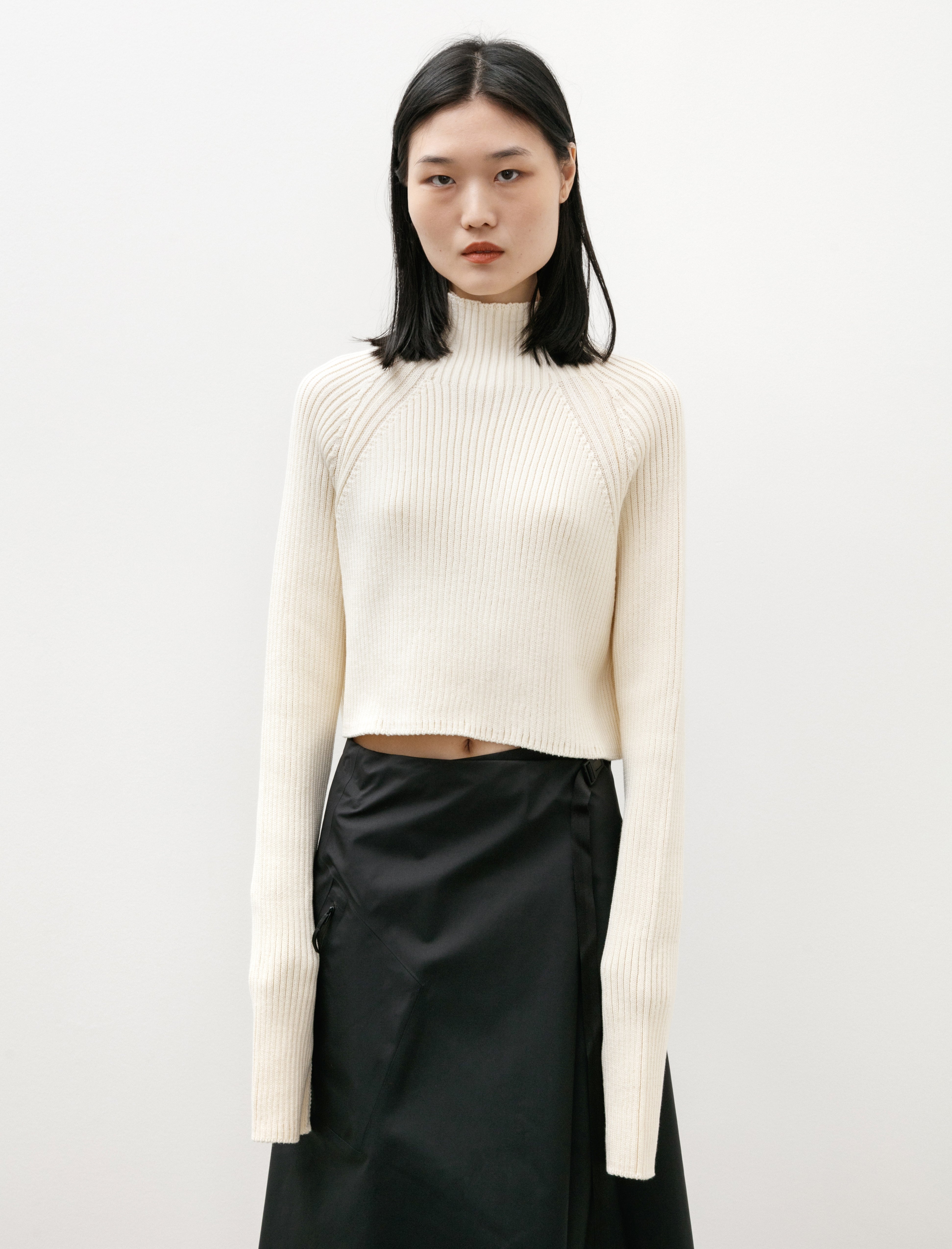 Y's by Yohji Yamamoto Wool Cotton Tight Round Neck Knit Off White