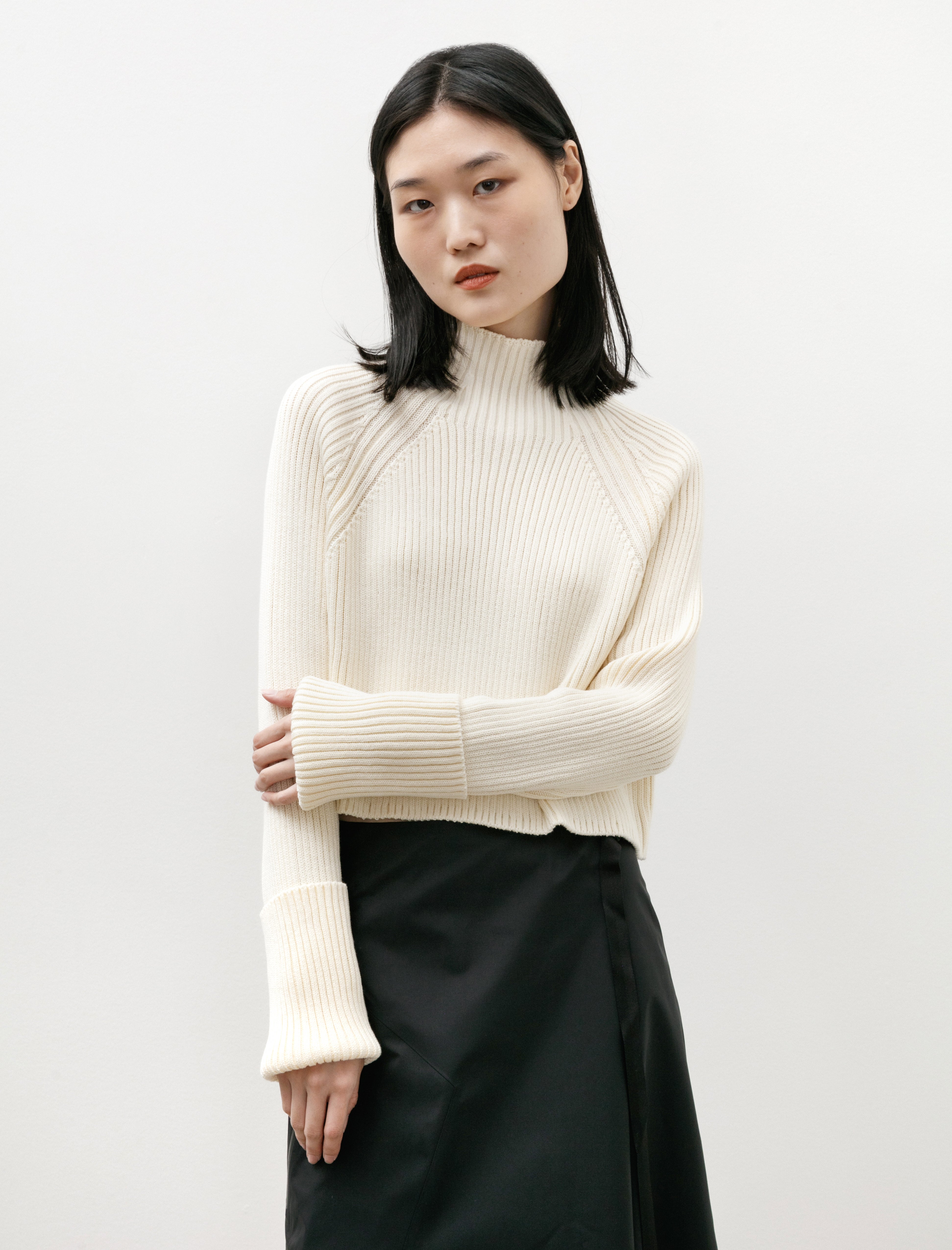 Y's by Yohji Yamamoto Wool Cotton Tight Round Neck Knit Off White