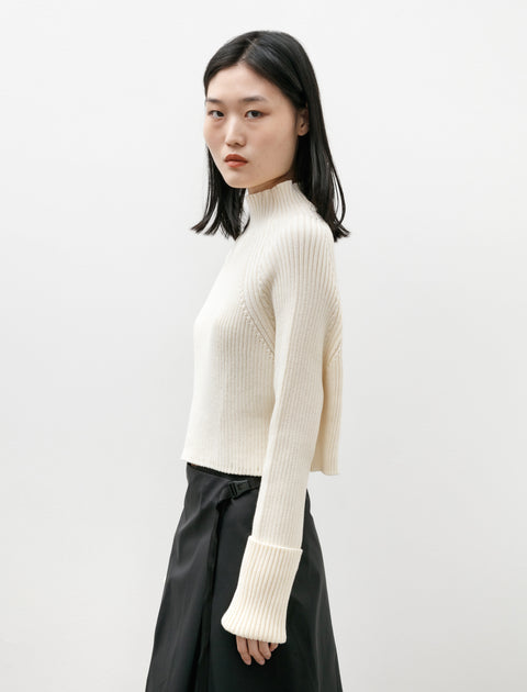 Y's by Yohji Yamamoto Wool Cotton Tight Round Neck Knit Off White