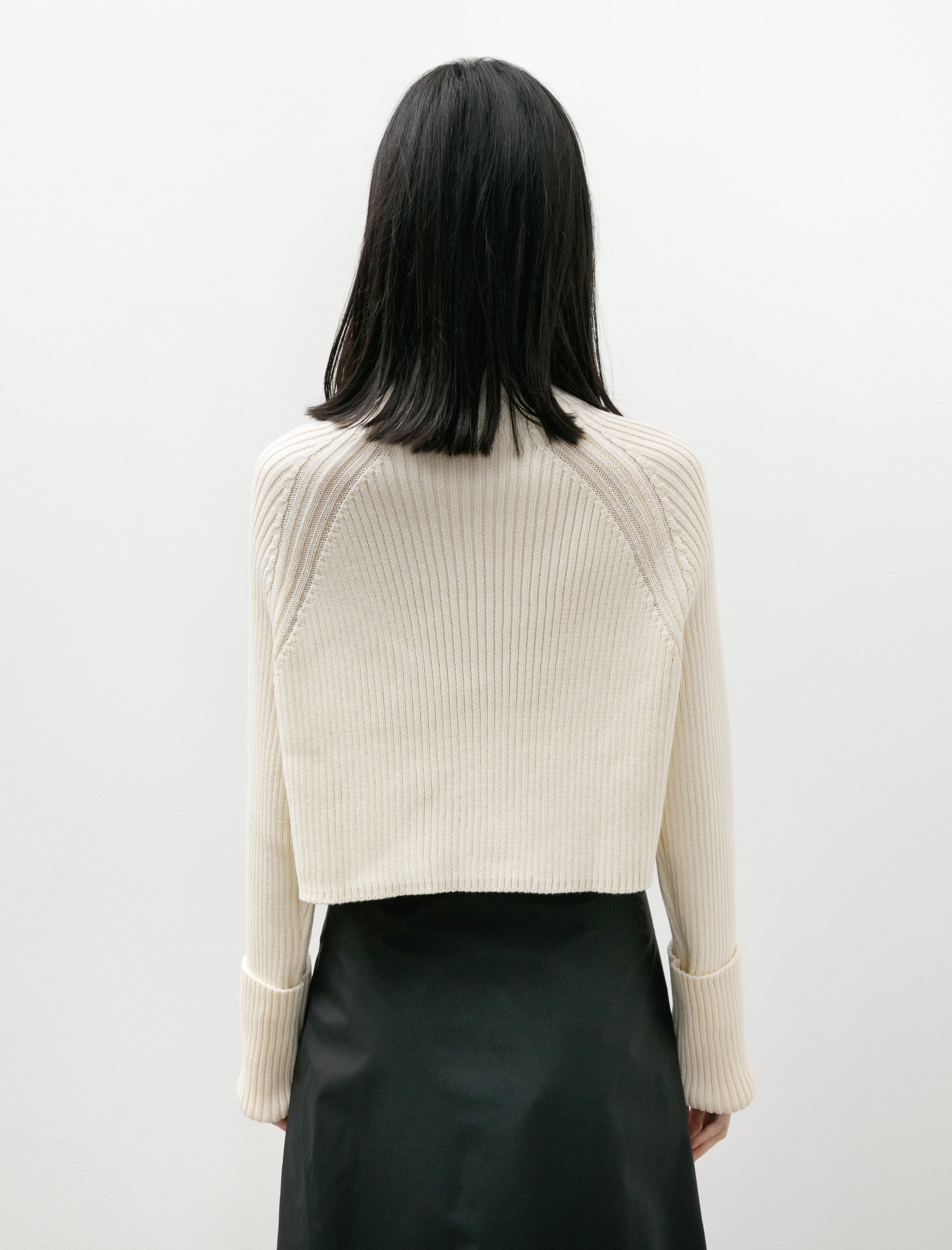 Y's by Yohji Yamamoto Wool Cotton Tight Round Neck Knit Off White