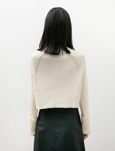 Y's by Yohji Yamamoto Wool Cotton Tight Round Neck Knit Off White