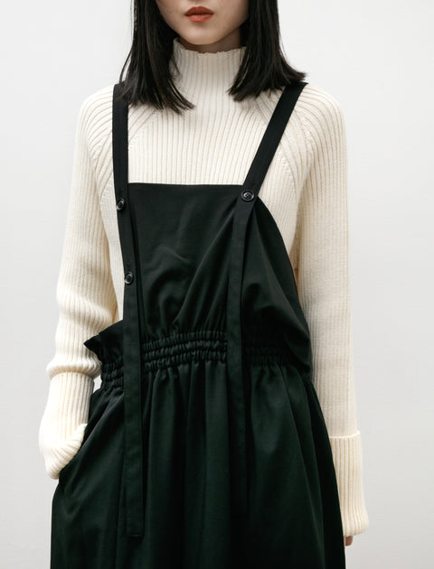 Y's by Yohji Yamamoto Gabardine Gathered Suspender Dress Black