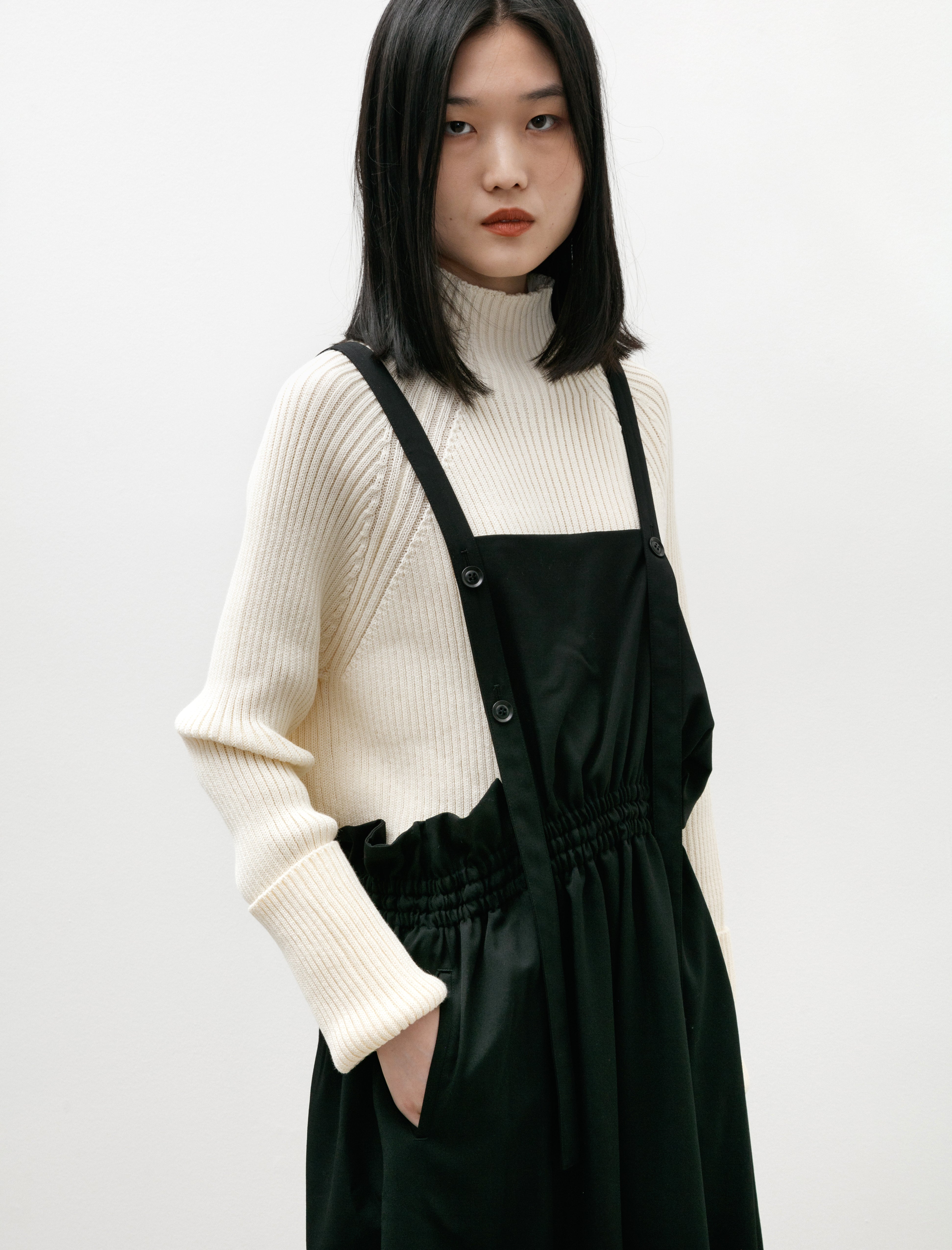 Y's by Yohji Yamamoto Gabardine Gathered Suspender Dress Black