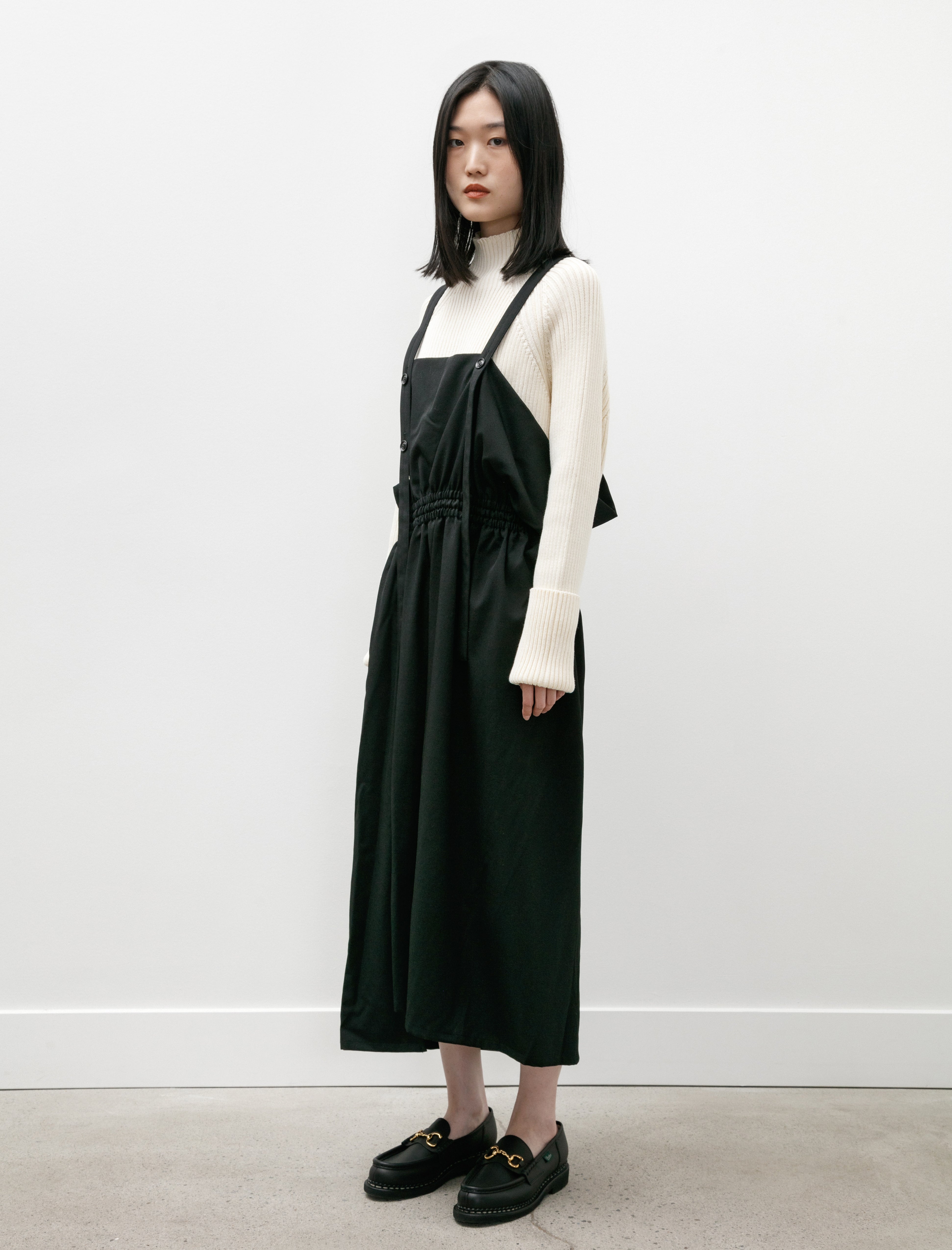 Y's by Yohji Yamamoto Gabardine Gathered Suspender Dress Black