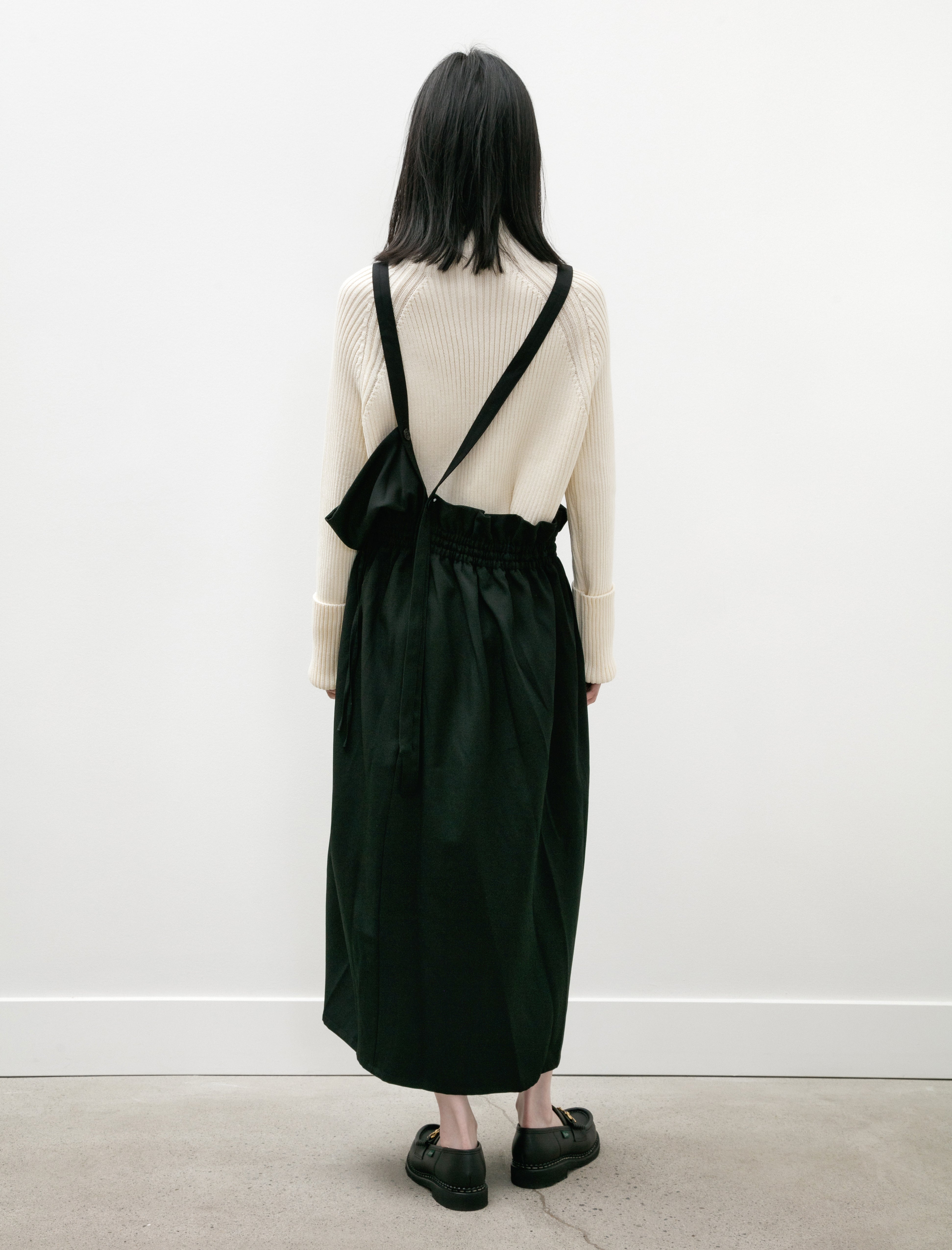 Y's by Yohji Yamamoto Gabardine Gathered Suspender Dress Black