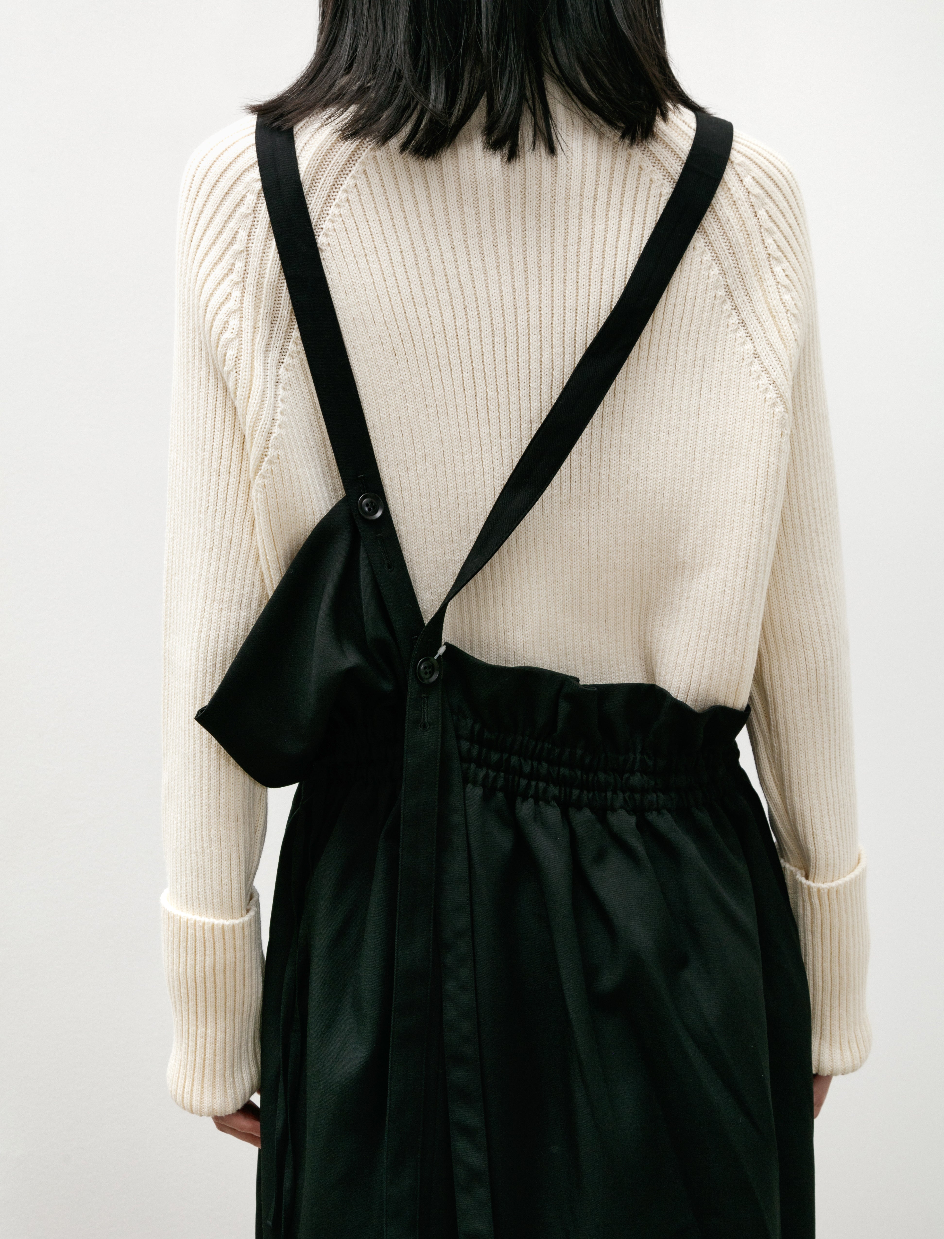 Y's by Yohji Yamamoto Gabardine Gathered Suspender Dress Black