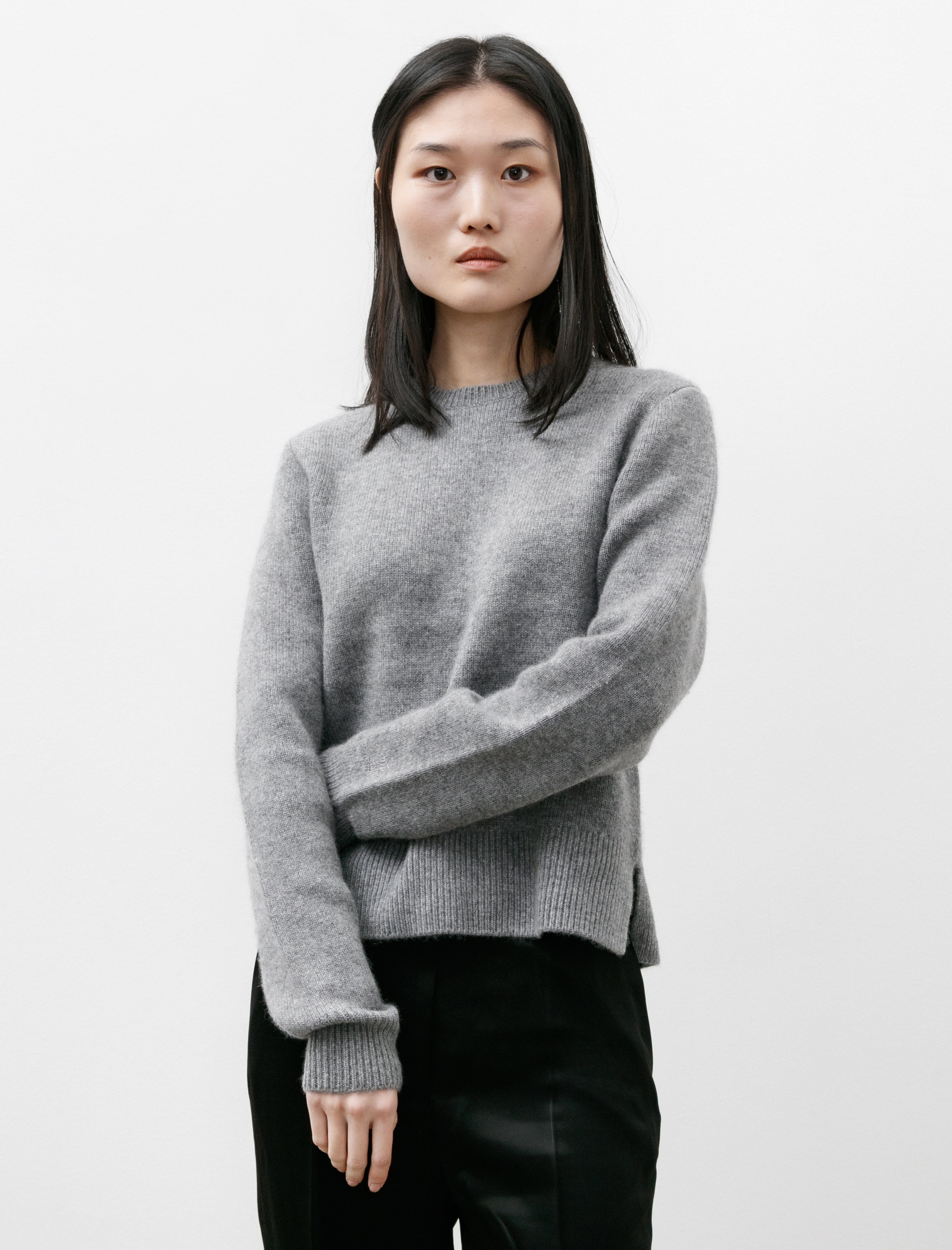 Totême Cropped Crewneck Knit Grey Mélange