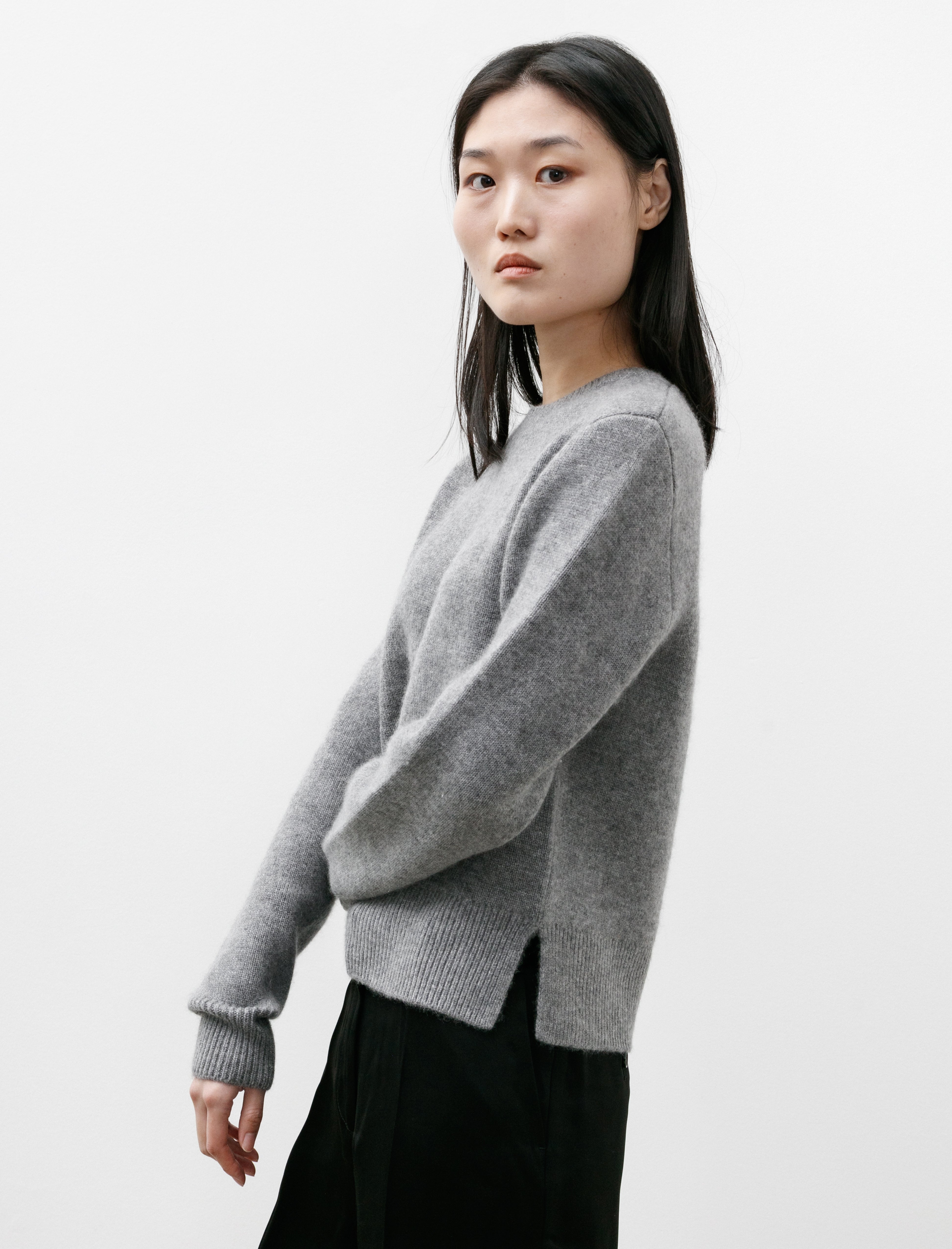 Totême Cropped Crewneck Knit Grey Mélange