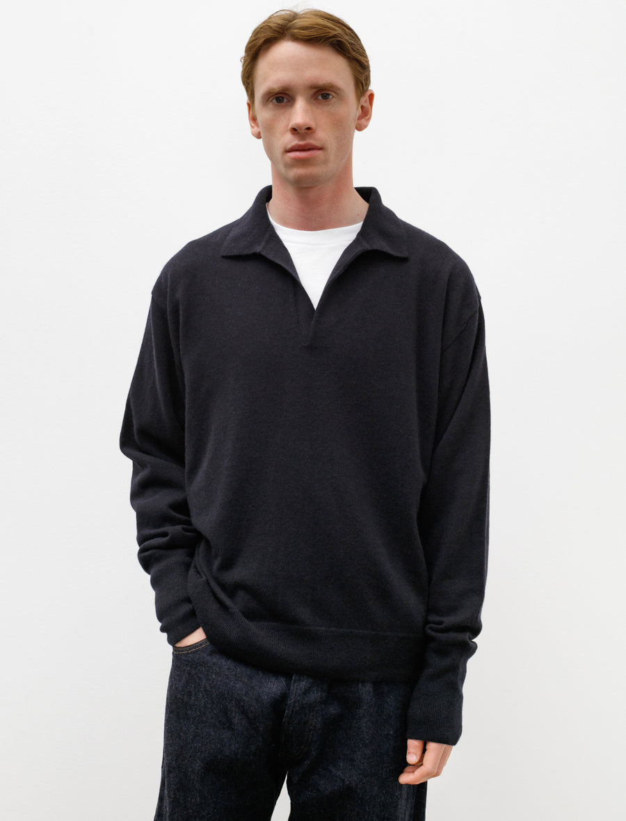 Cashmere Skipper Neck Pullover Navy