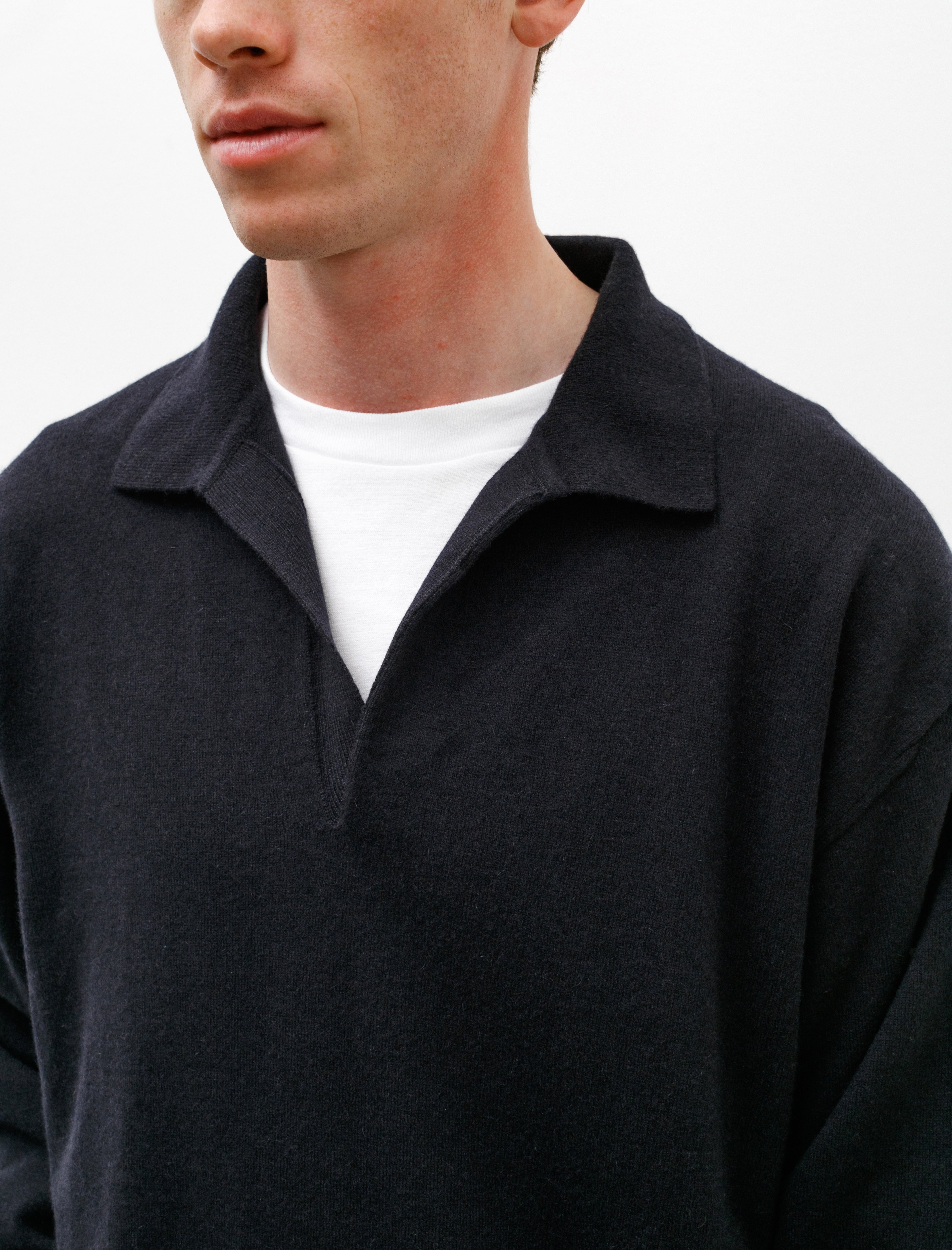 Cashmere Skipper Neck Pullover Navy