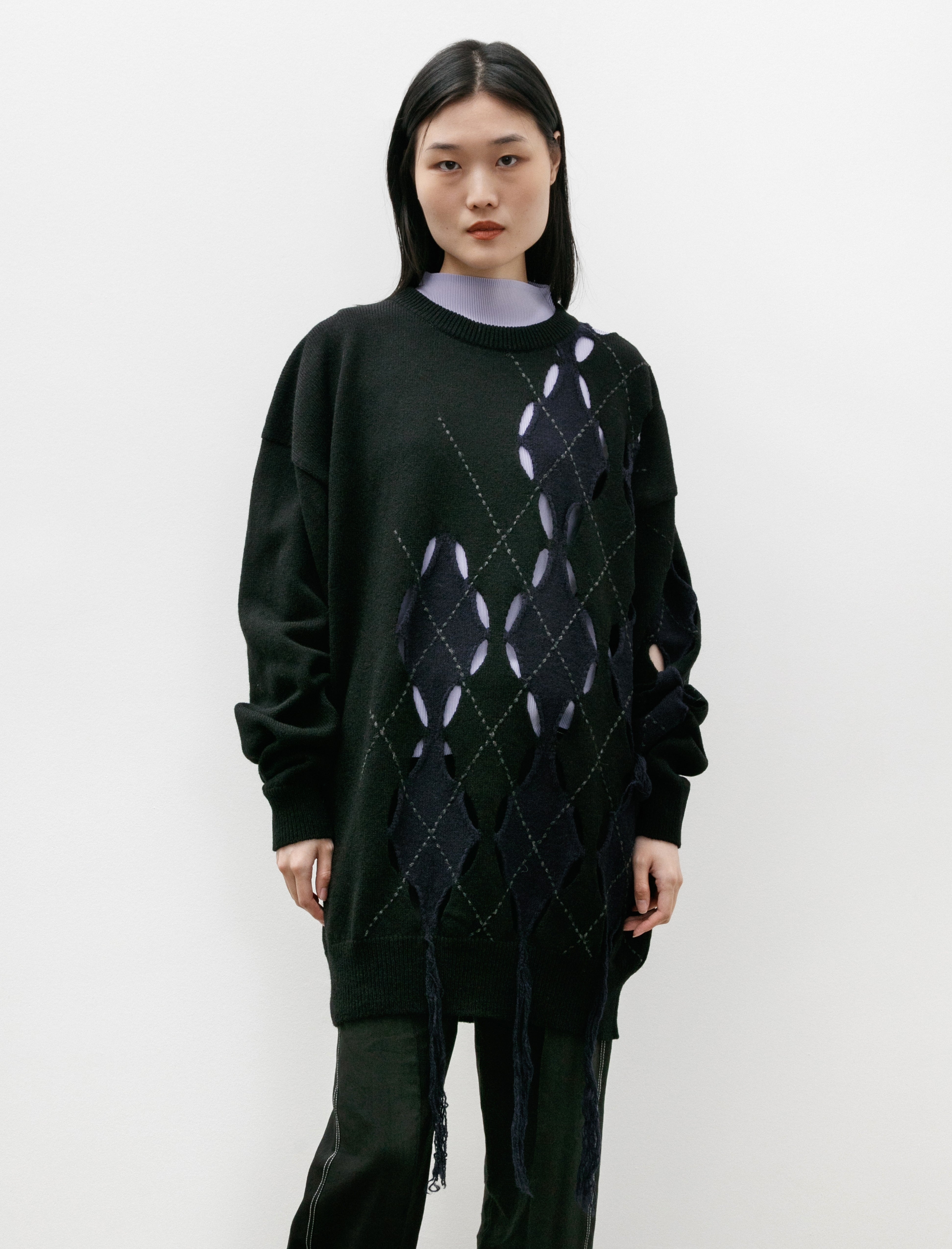 Y's by Yohji Yamamoto Irregular Argyle Oversized Knit Black