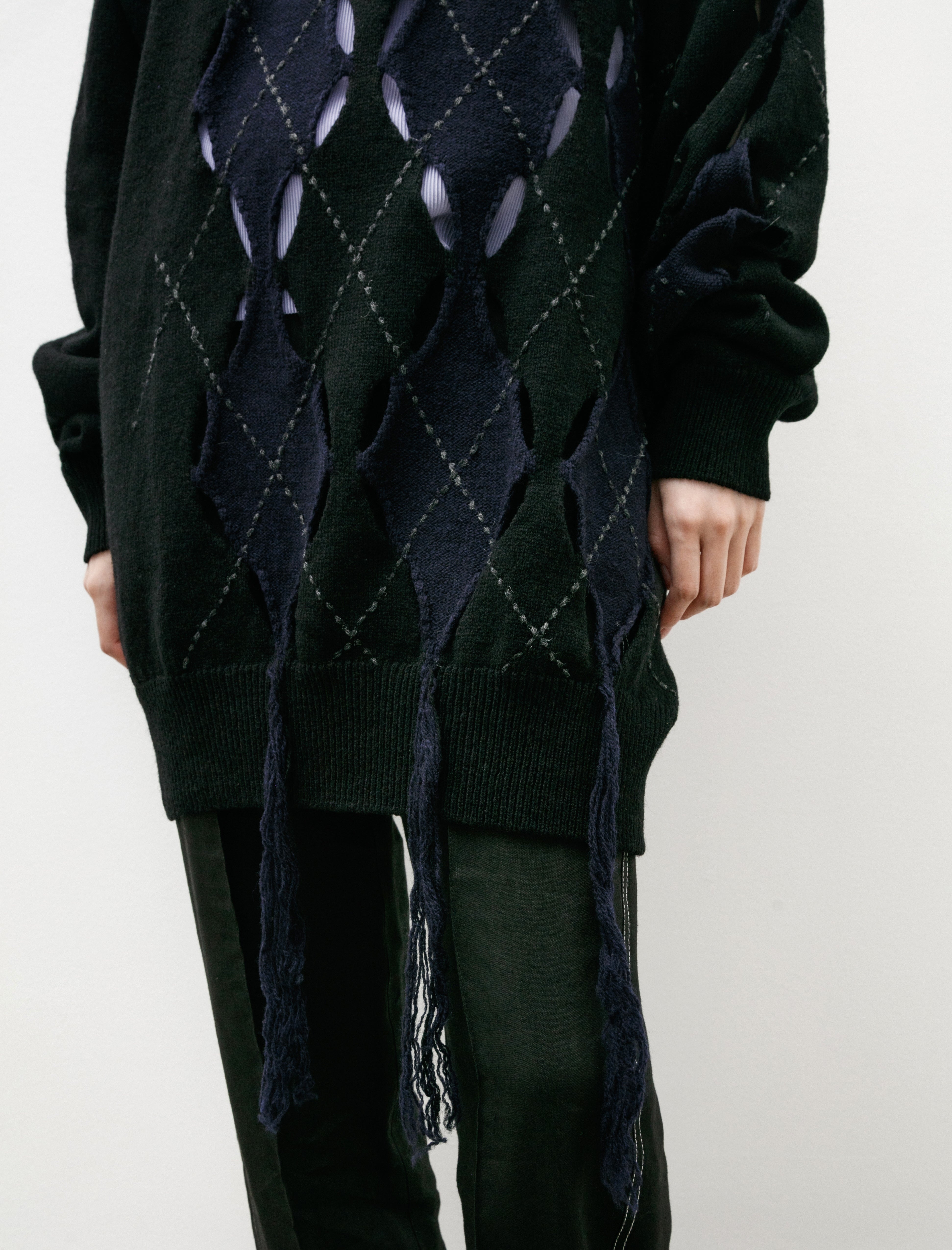 Y's by Yohji Yamamoto Irregular Argyle Oversized Knit Black