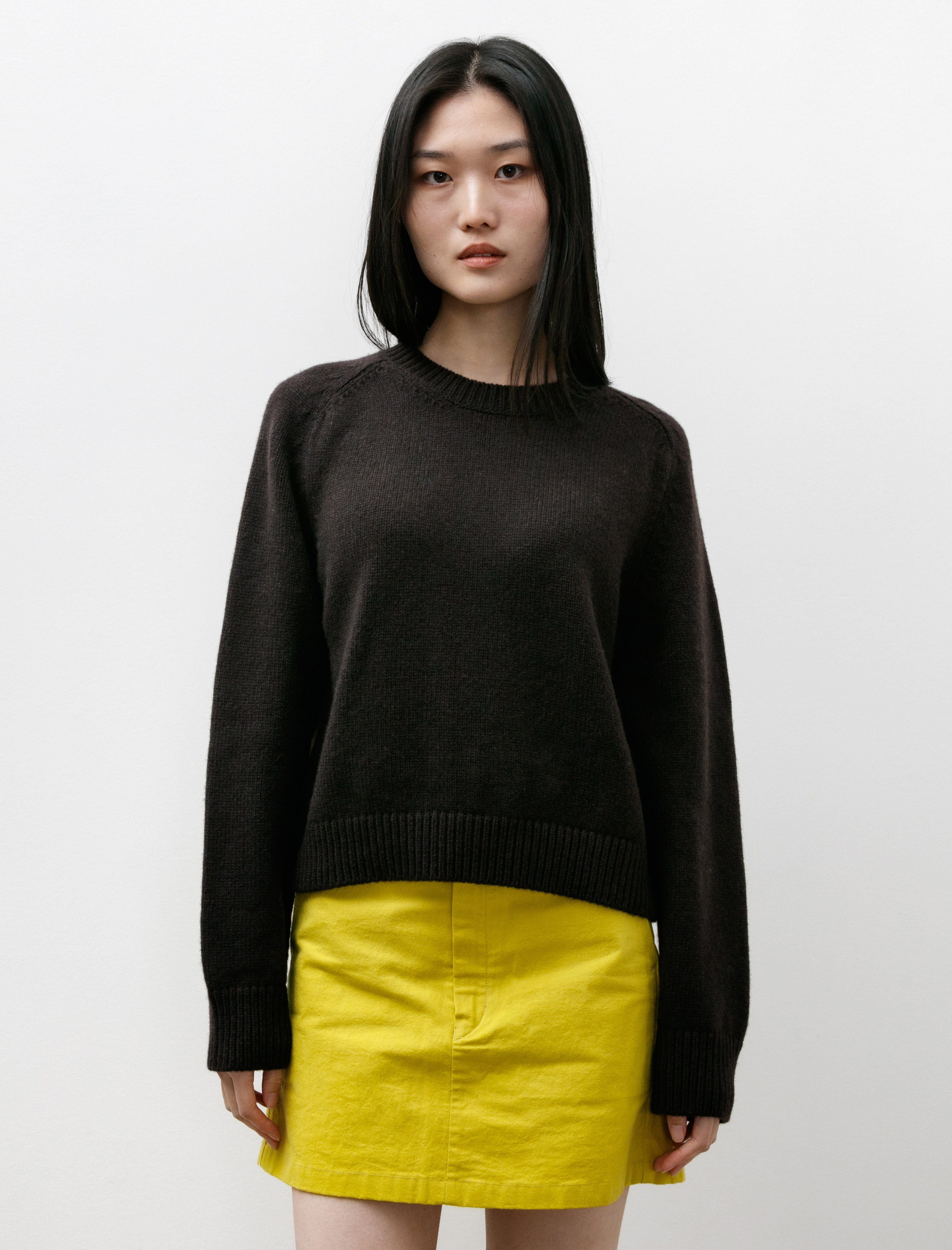 & Daughter Plain Saddle Shoulder Crewneck Dark Brown