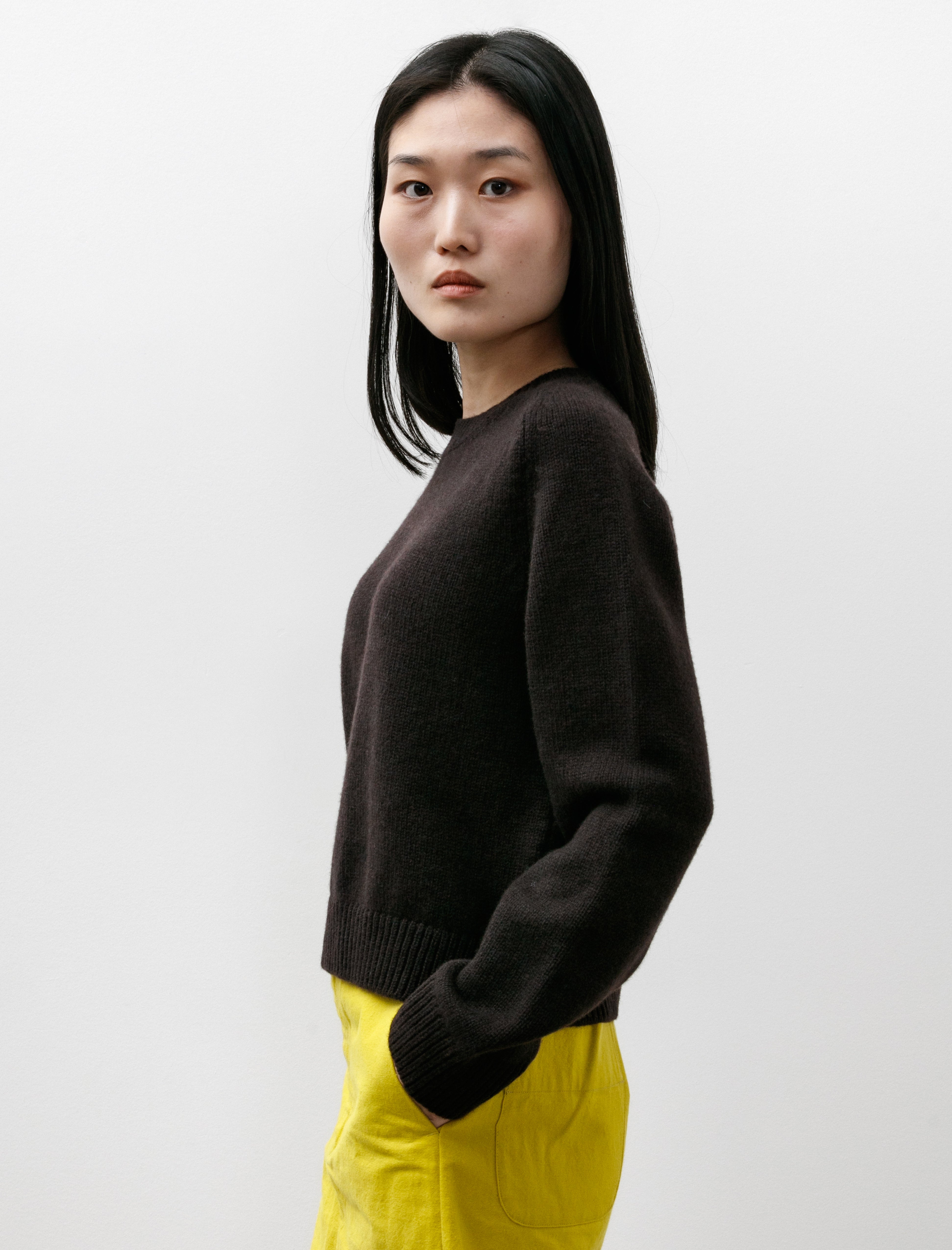 & Daughter Plain Saddle Shoulder Crewneck Dark Brown