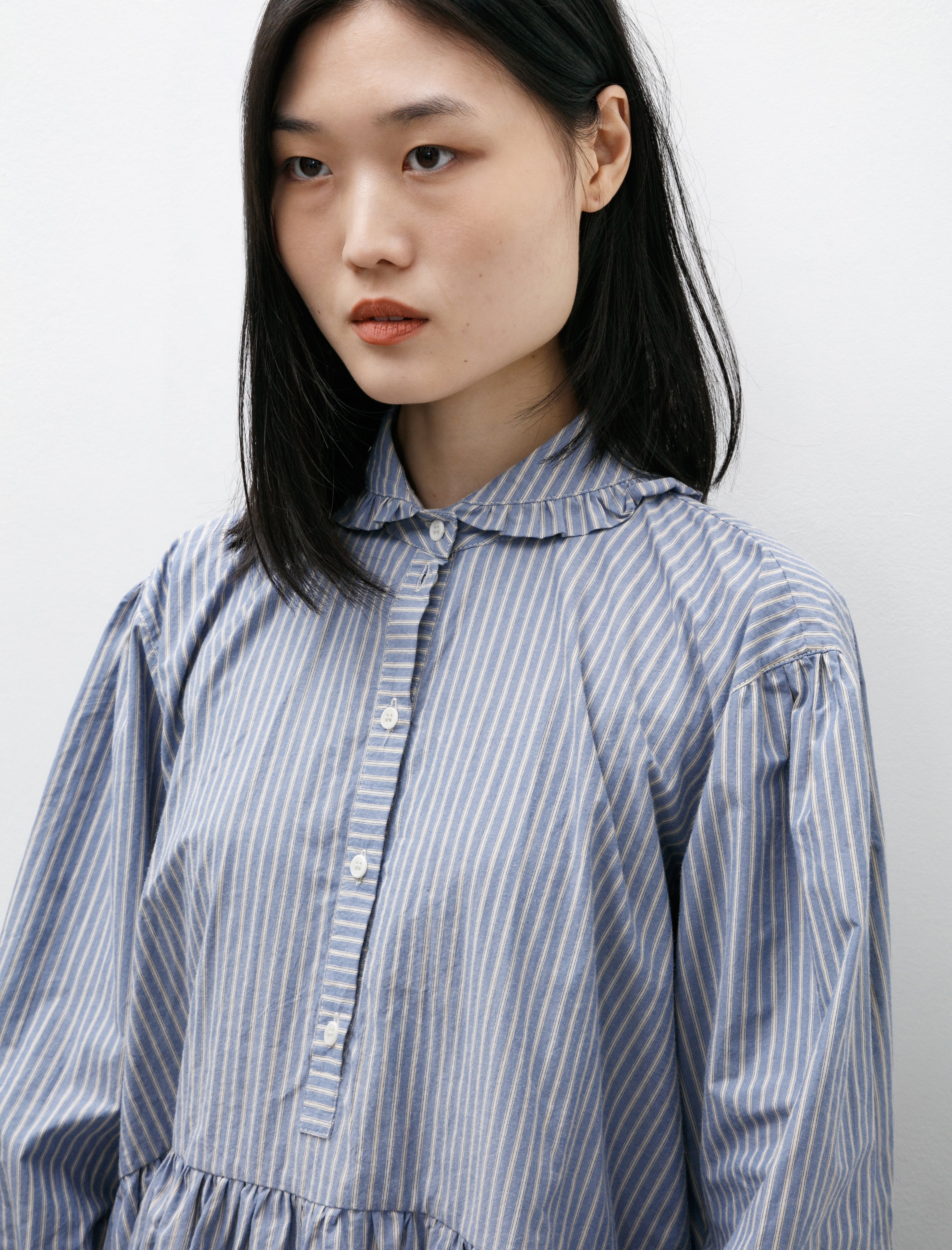 Cawley Japanese Striped Shirting Lydbrook Dress Blue/White