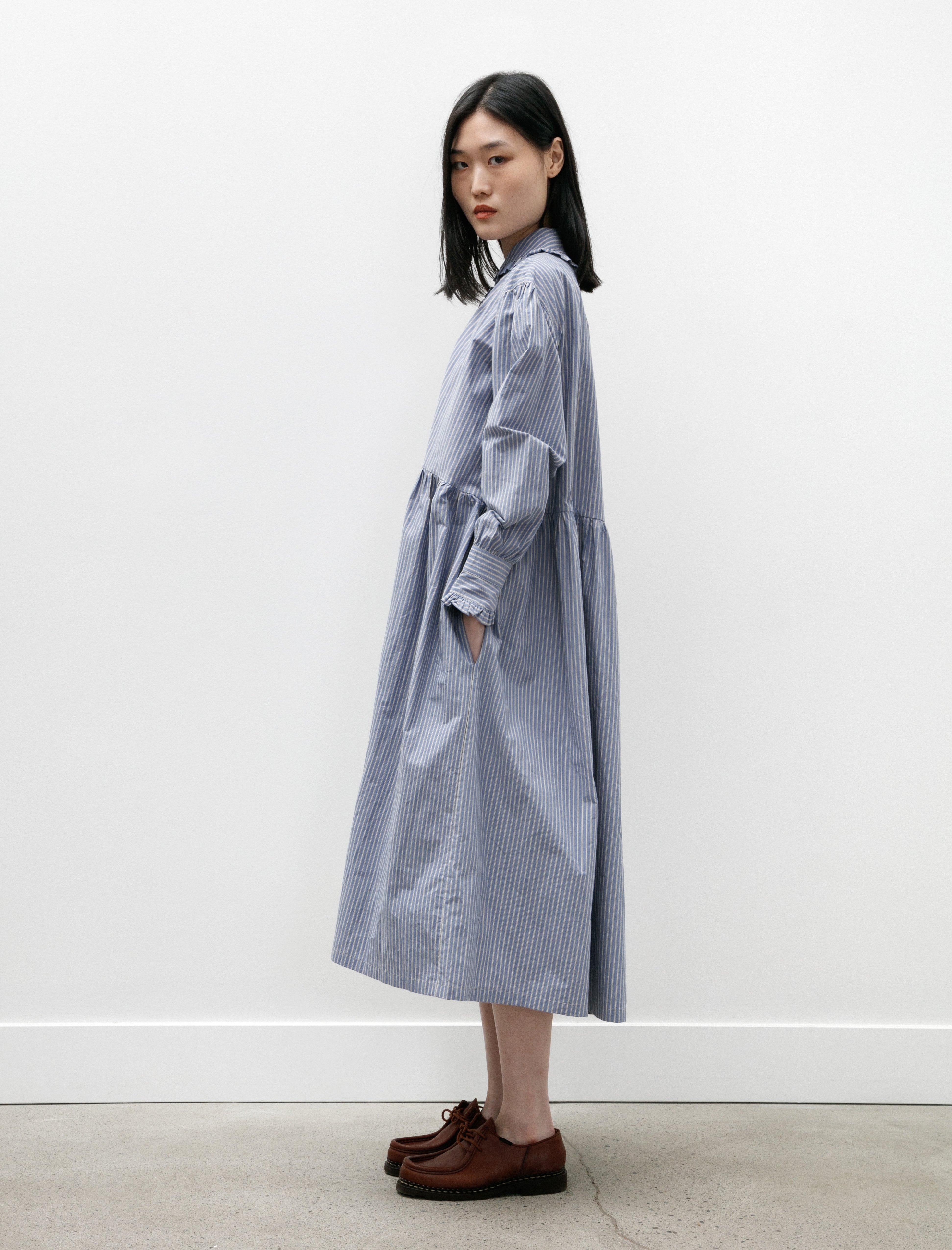 Cawley Japanese Striped Shirting Lydbrook Dress Blue/White