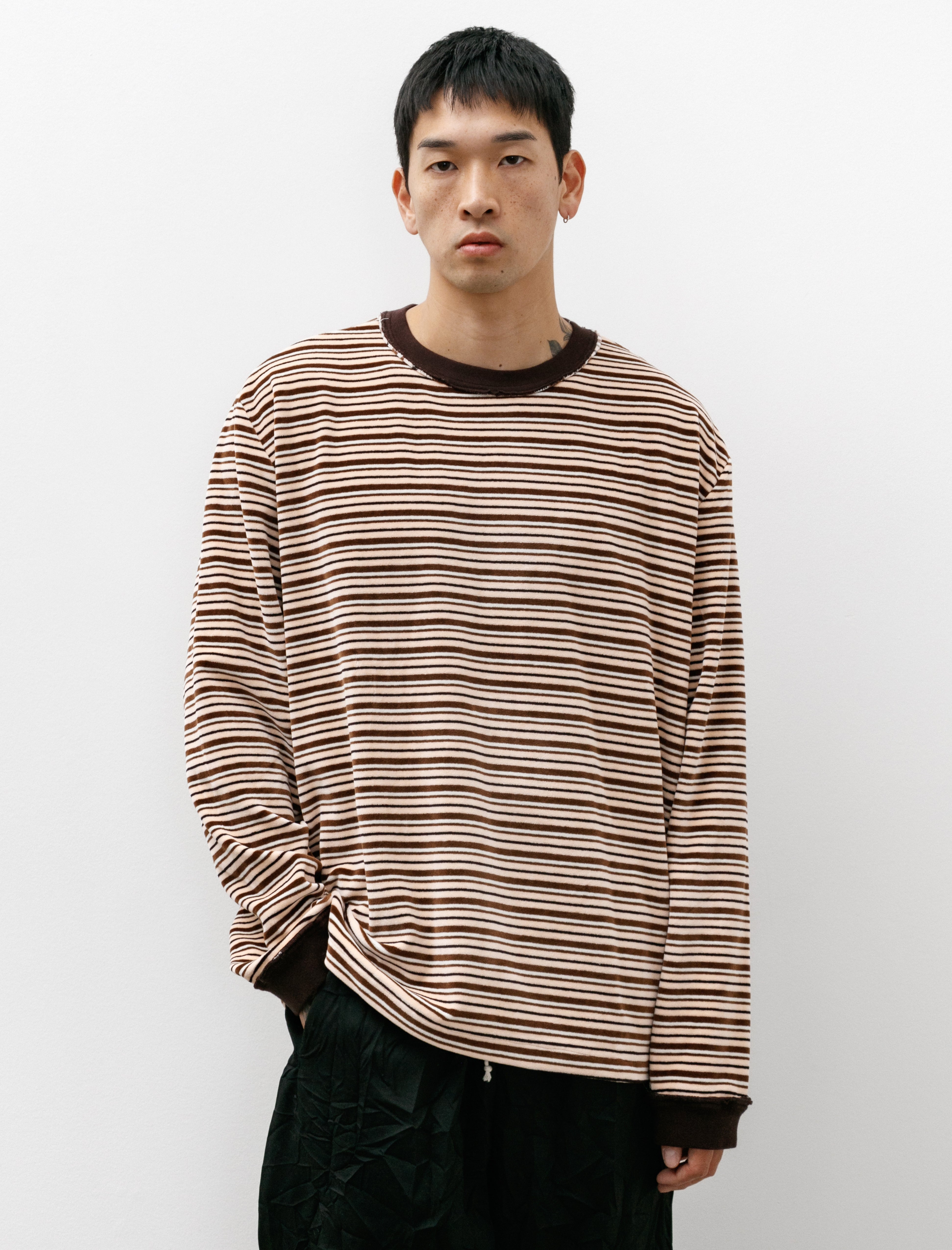 Camiel Fortgens Big Tee LS Velour Stripe Pink/Brown