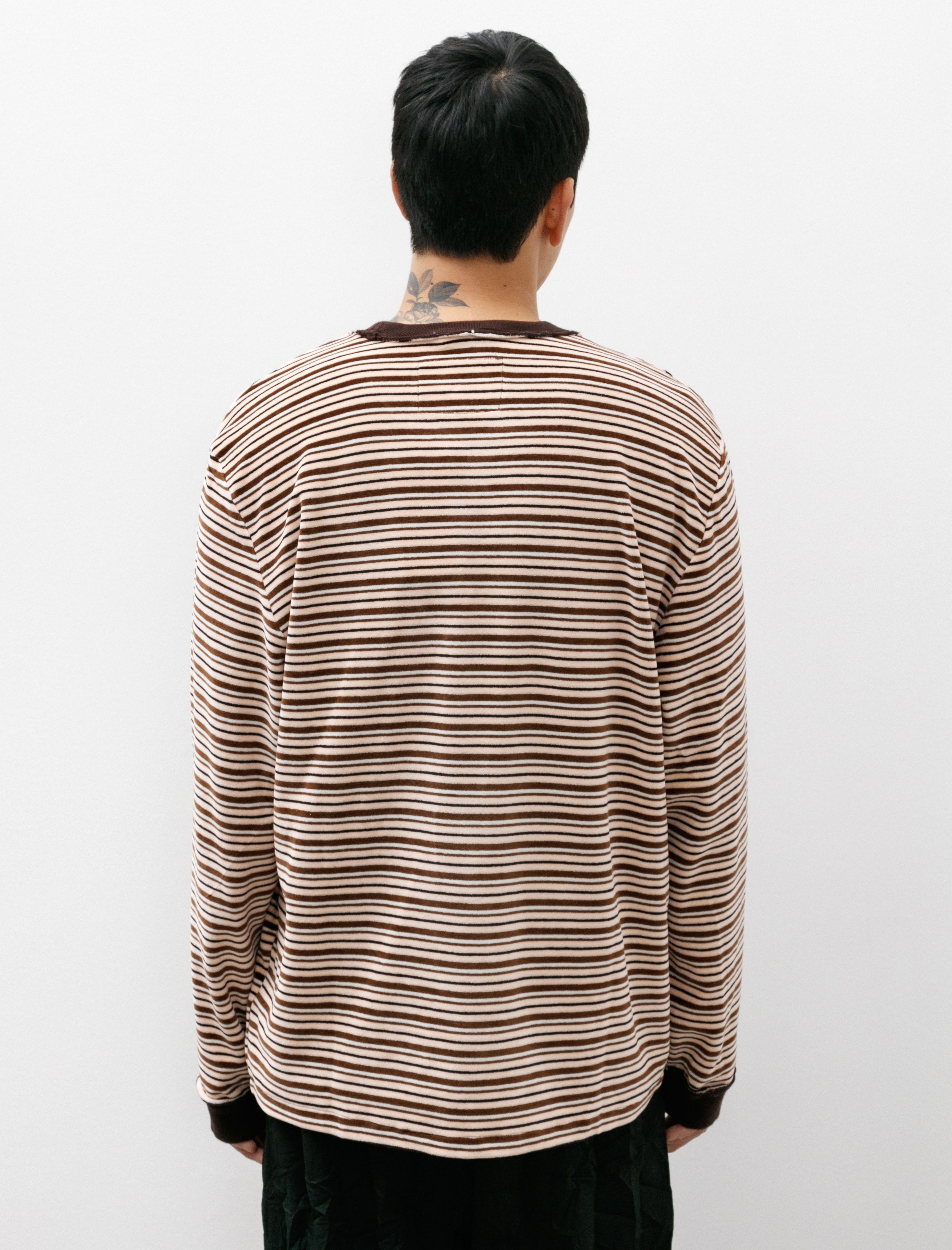 Camiel Fortgens Big Tee LS Velour Stripe Pink/Brown