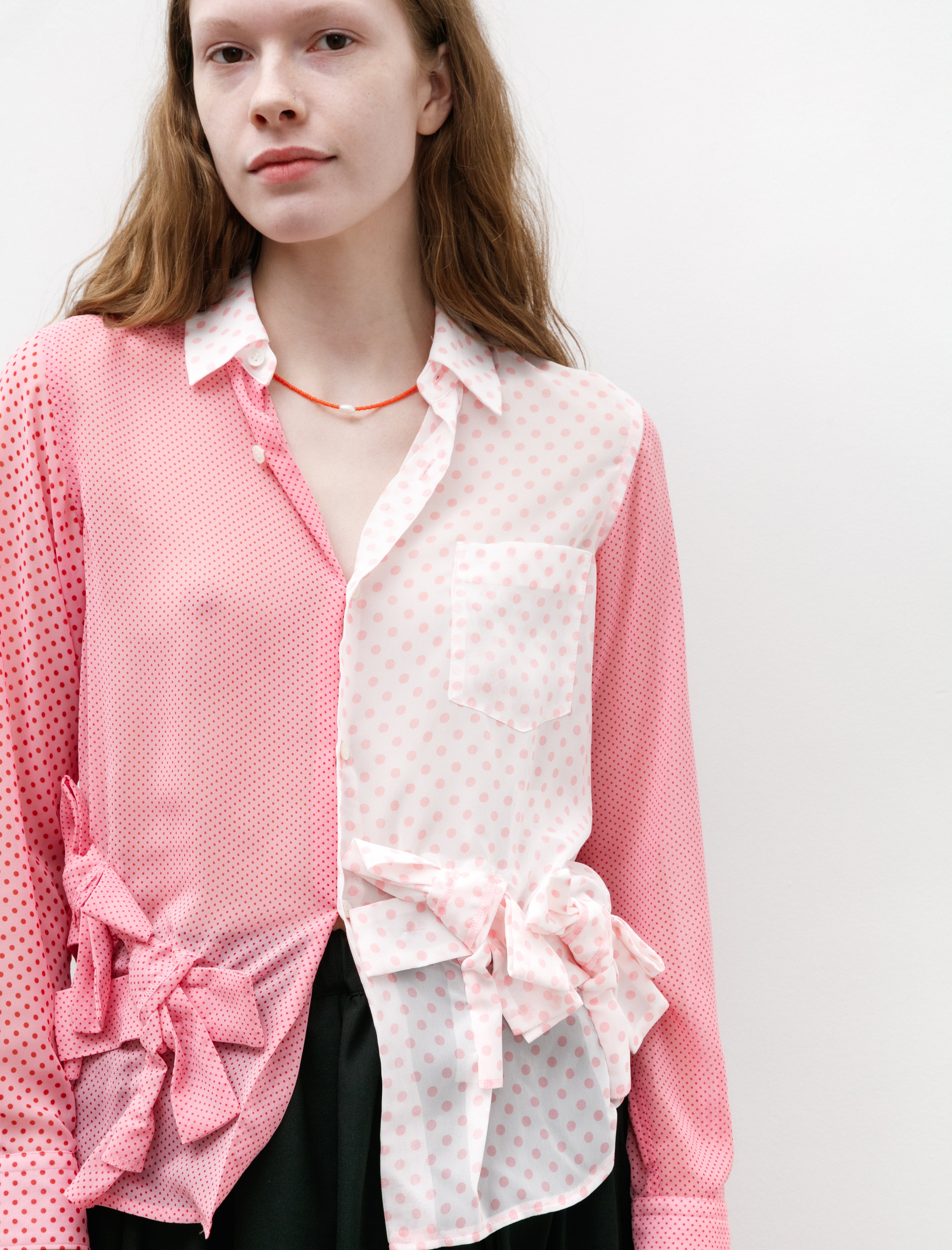 Comme des Garçons Comme des Garçons Multi Dot Poly Chiffon Bow Shirt P…