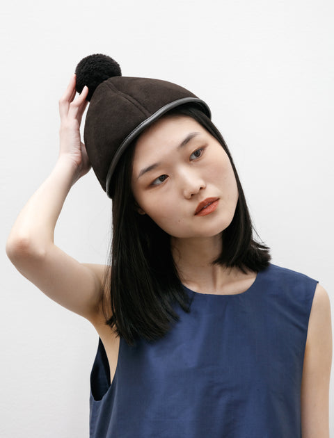 Cawley Suede Back Curly Shell Hat with Pompom