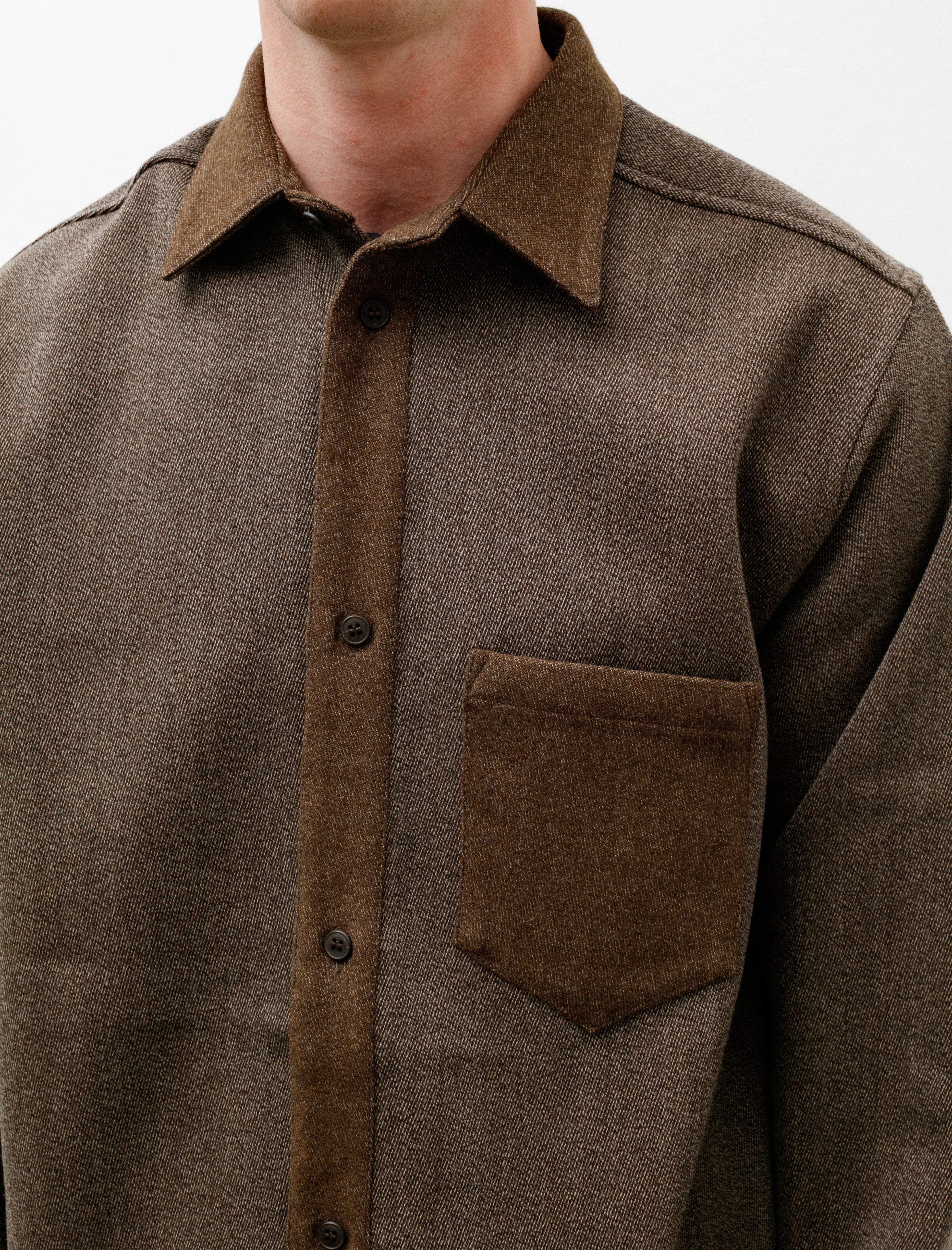 Frank Leder Wool Shirt Brown Marle Sleeve Detail