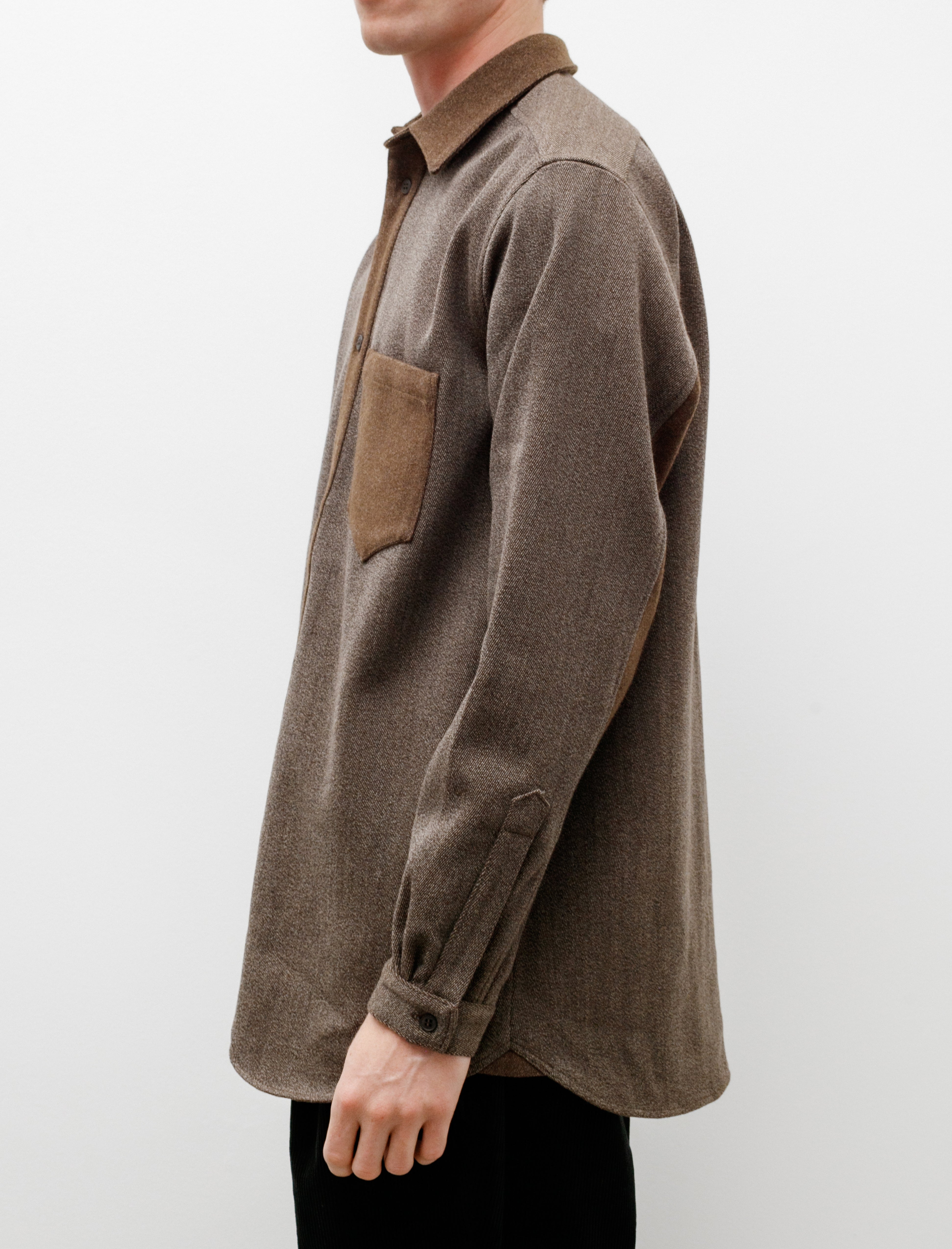 Frank Leder Wool Shirt Brown Marle Sleeve Detail