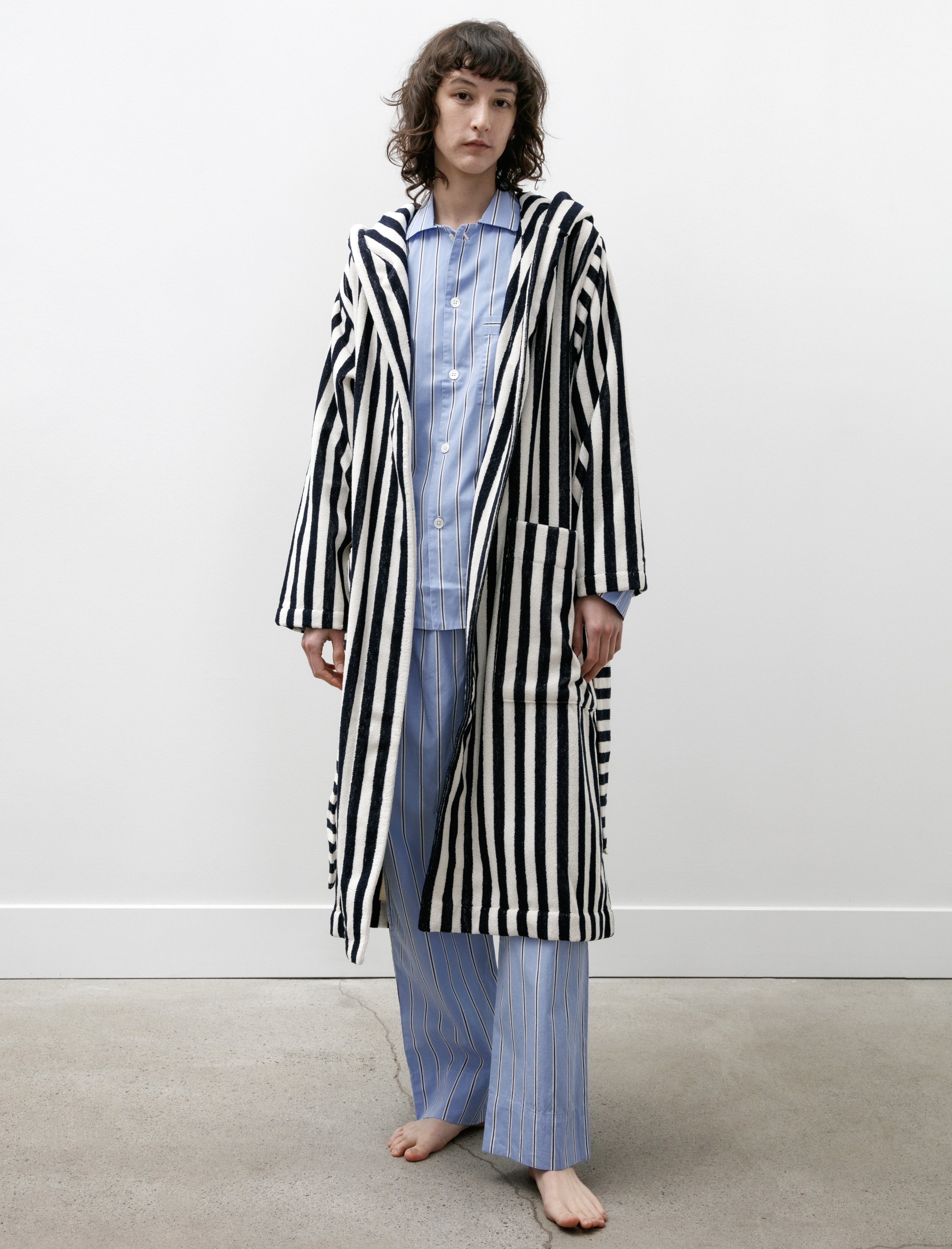 Tekla Hooded Bathrobe Humbug Stripes