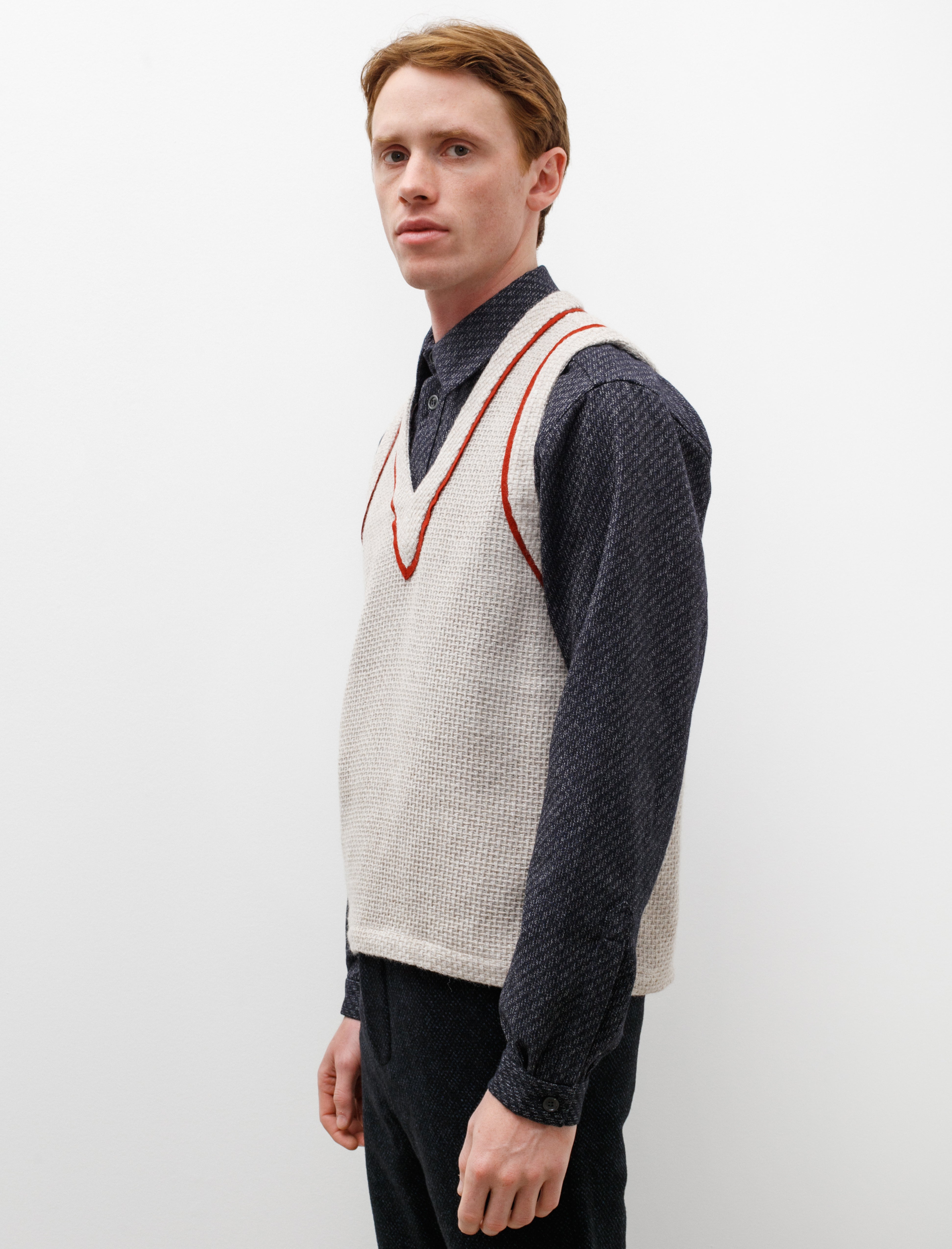 Frank Leder Wool Vest Light Grey Red Detail