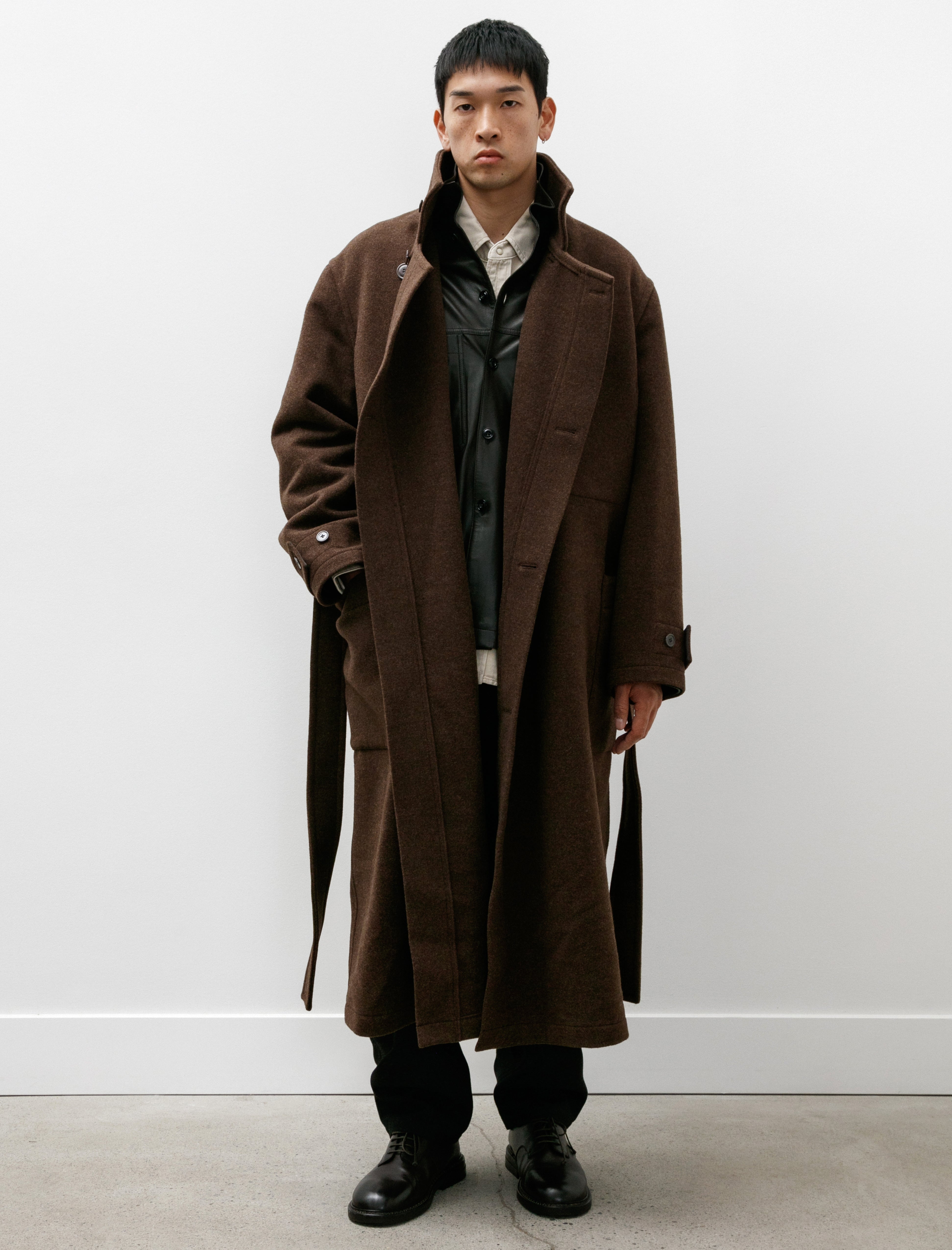 Lemaire Wrap Coat with Contrast Stitch Brown