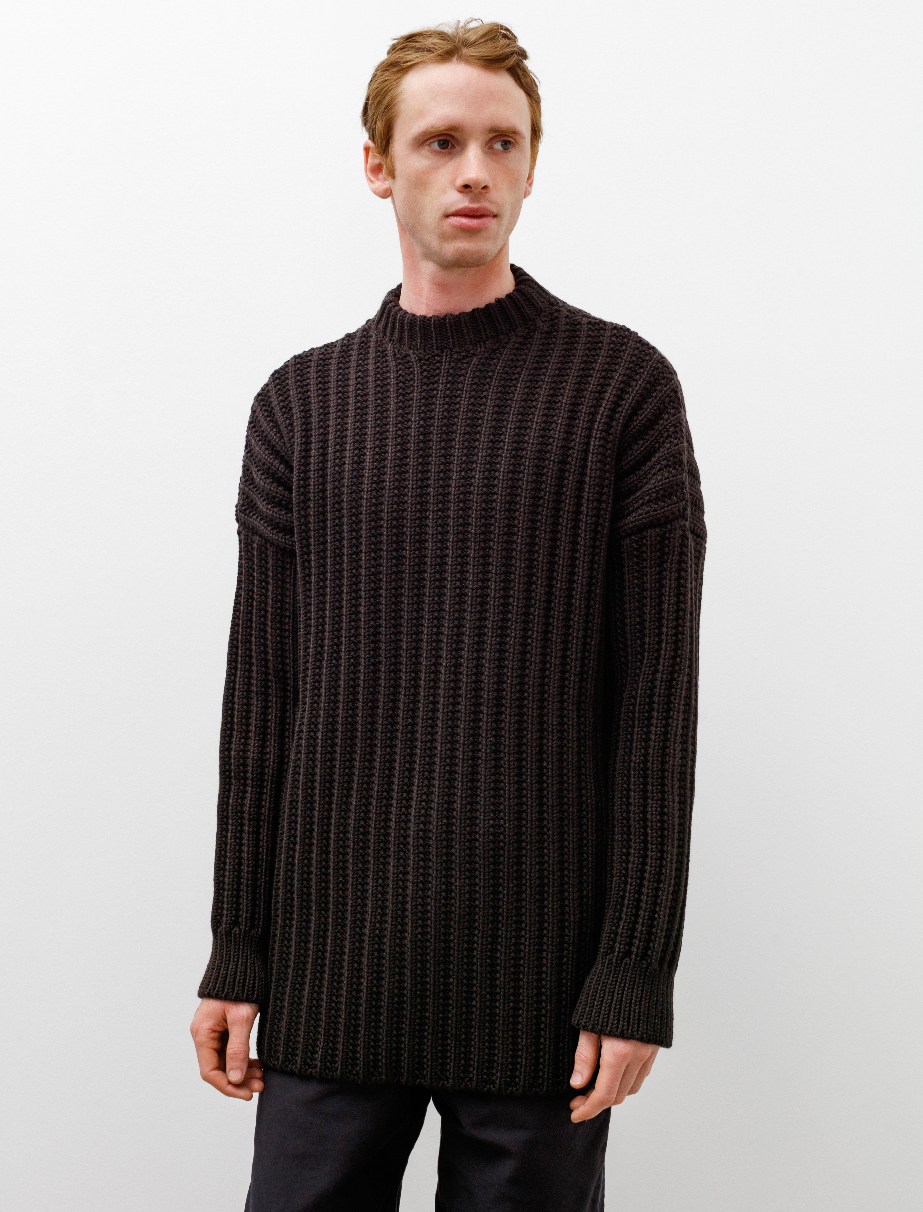 Casey Casey Crew Neck Open Rib Sweater Brown