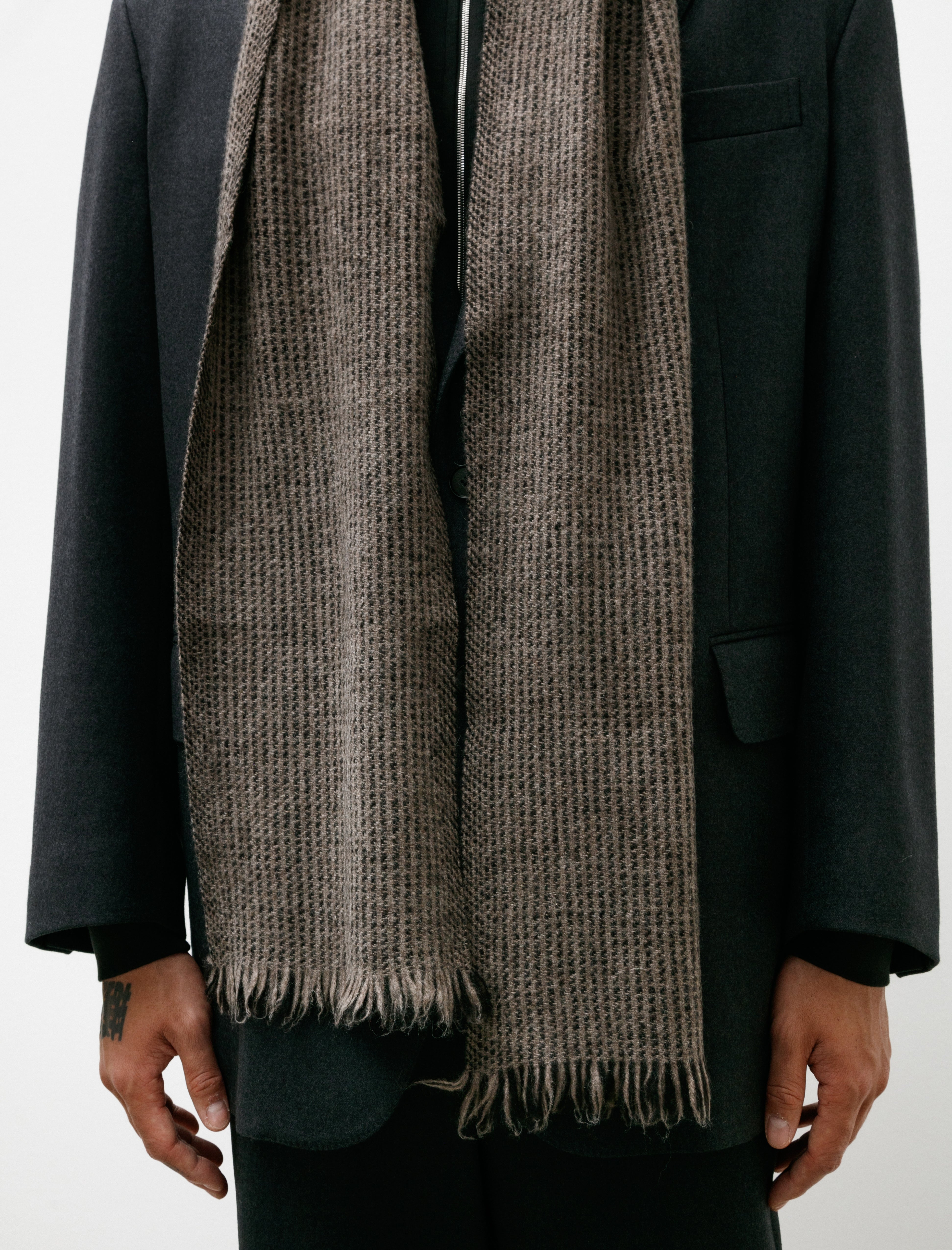 Norlha Nomad Pilgrimmage Scarf Black and Natural Yak Grey