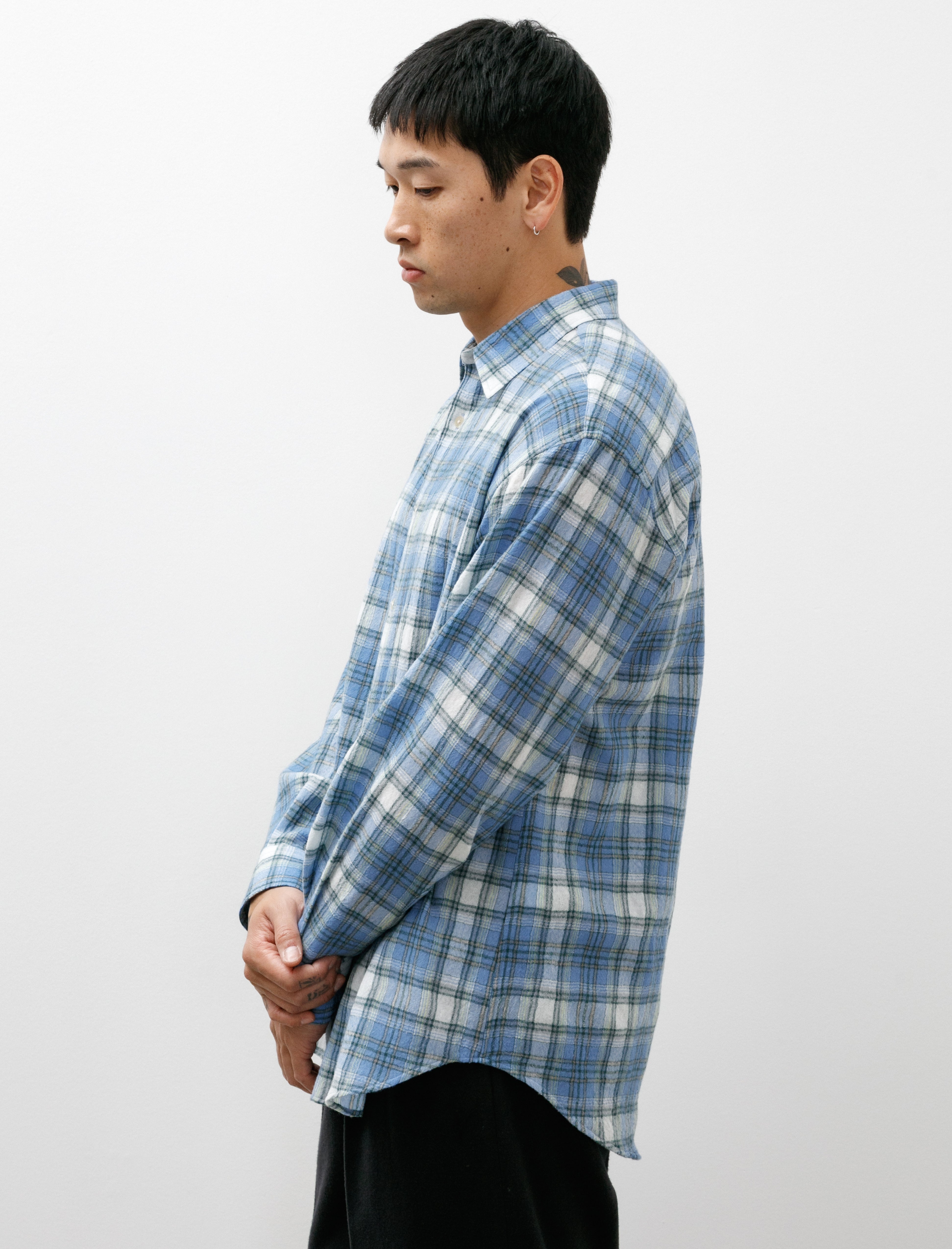 Auralee Super Light Wool Check Shirt Blue Beige