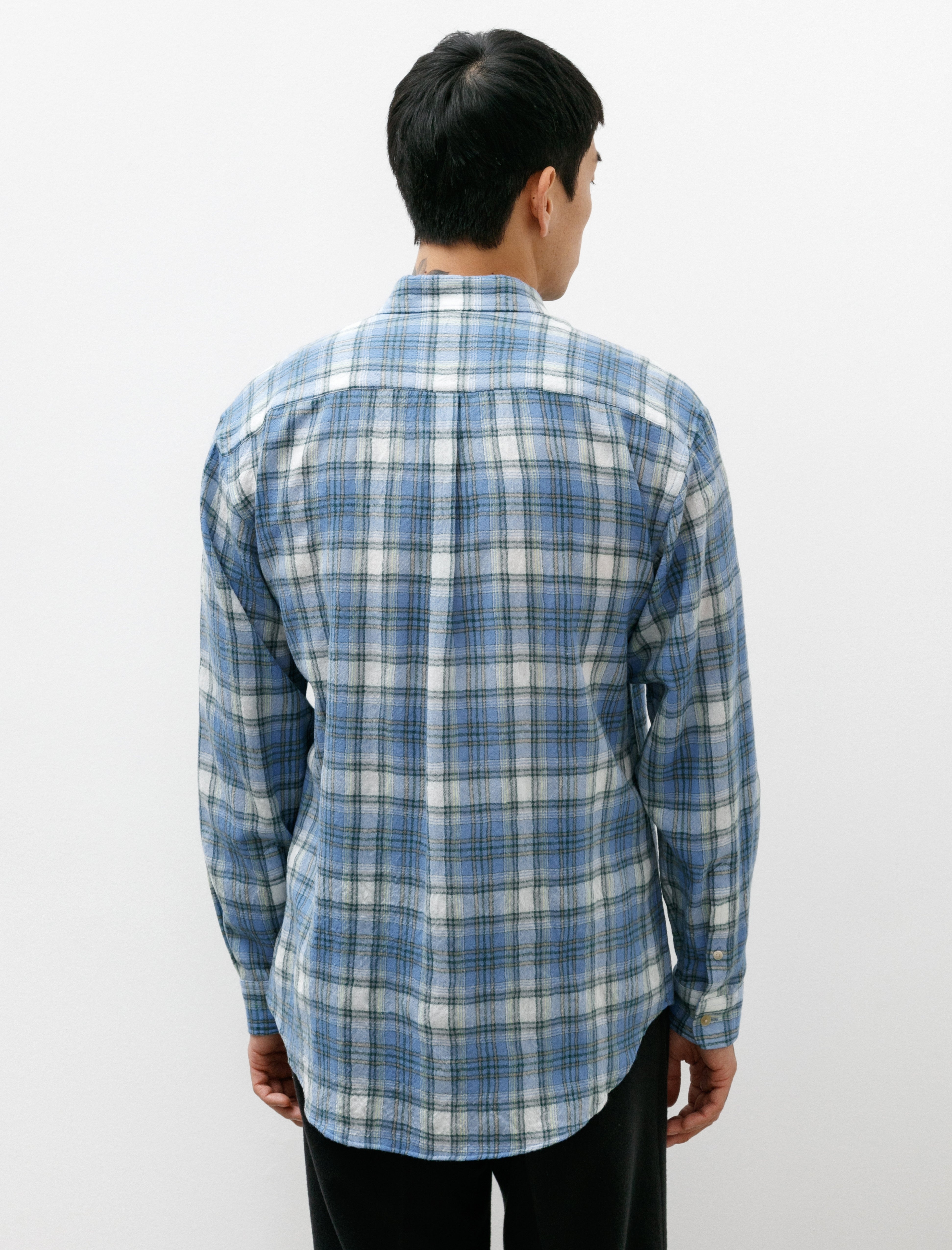 Auralee Super Light Wool Check Shirt Blue Beige