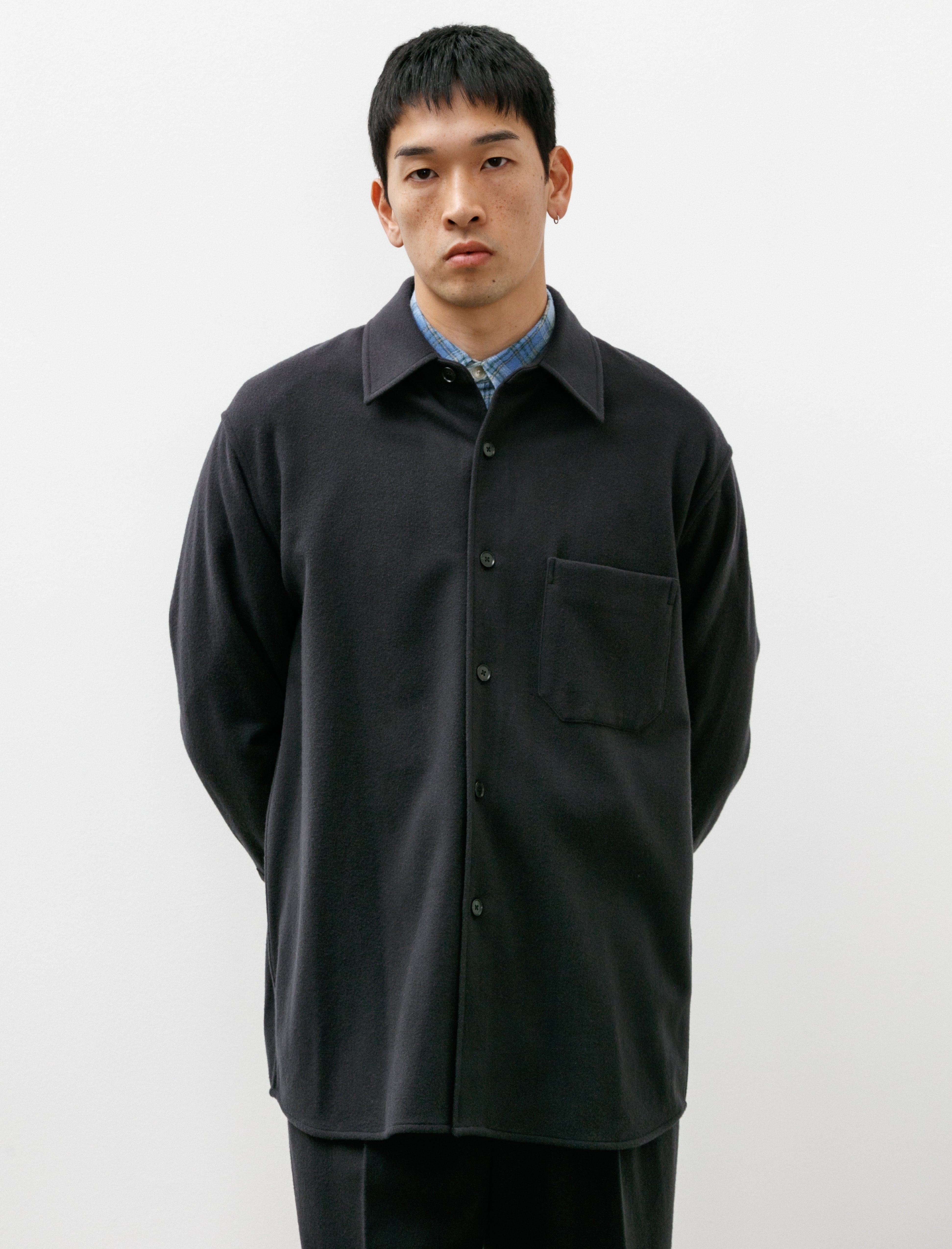 Auralee Brushed Super Fine Wool Flannel Shirt Ink Black