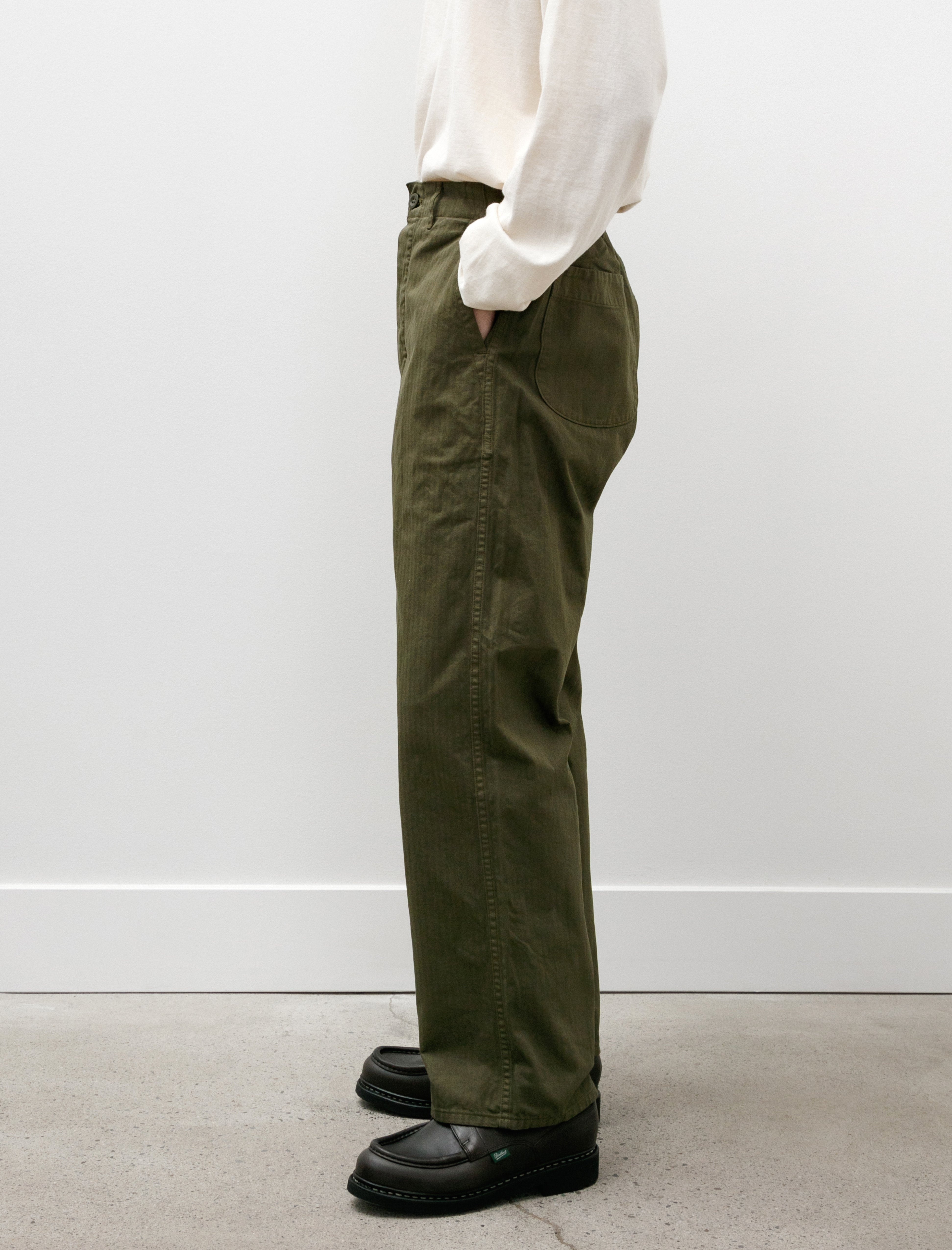 orSlow Wide Fit French Work Pants Army Green