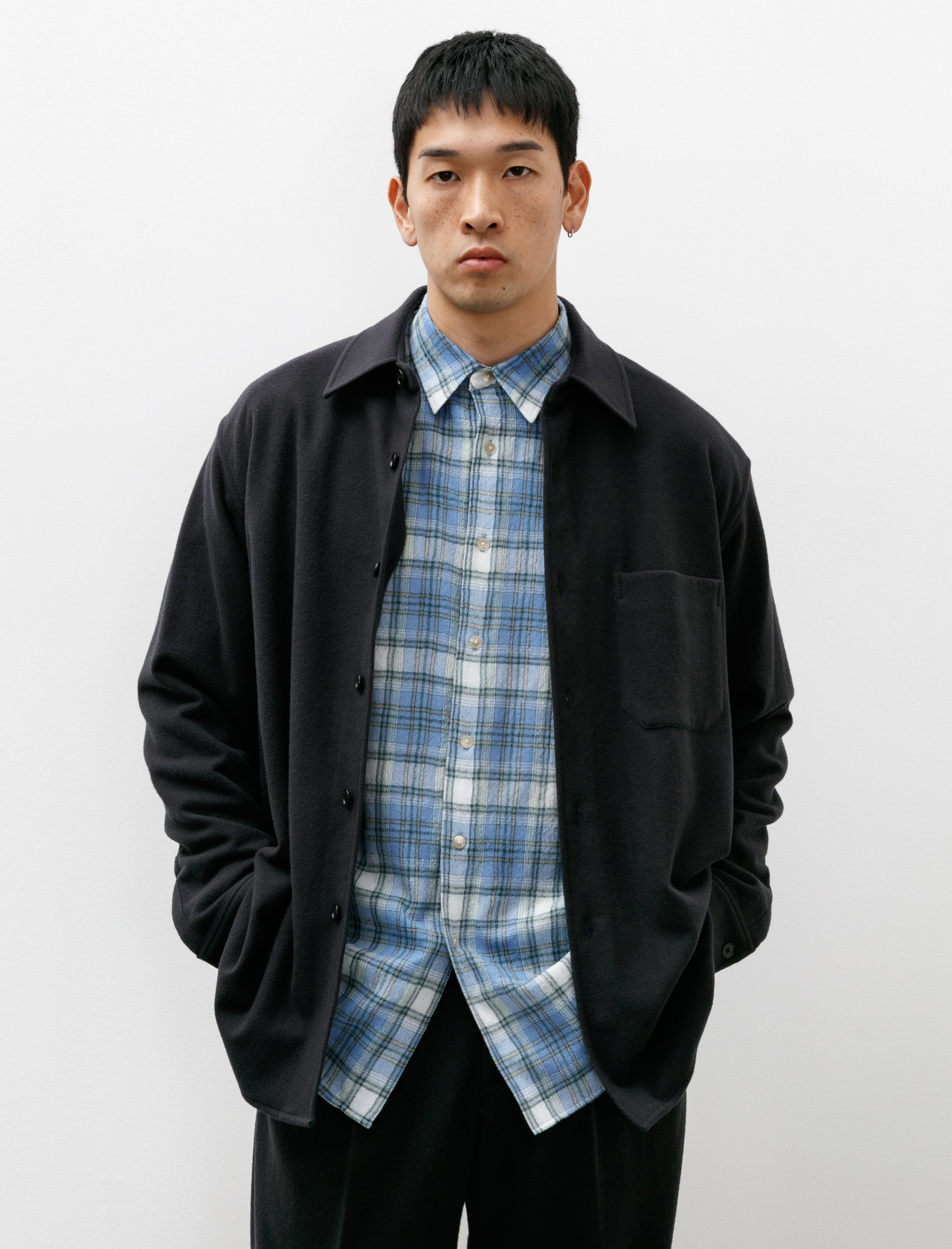 Auralee Brushed Super Fine Wool Flannel Shirt Ink Black