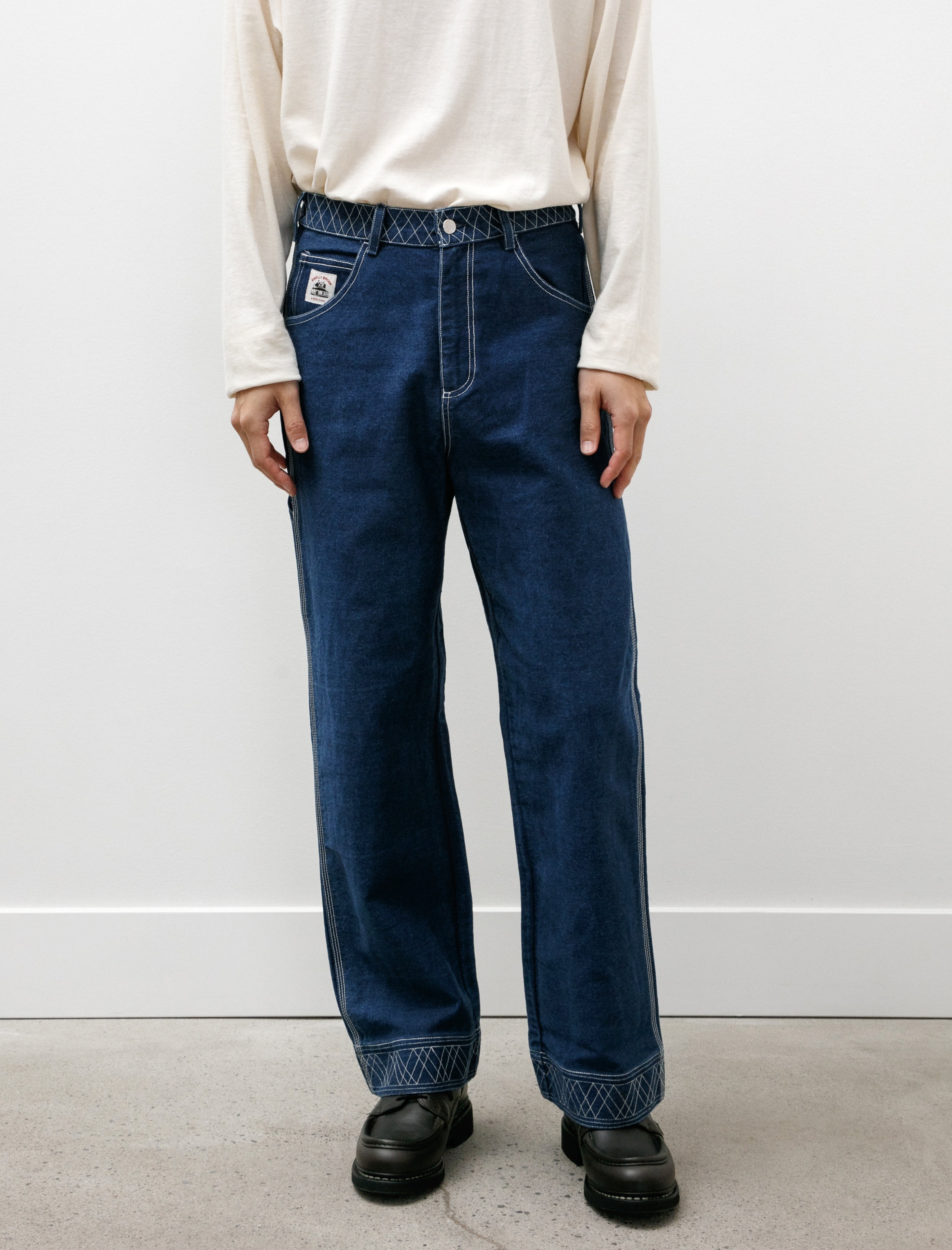 Bode Embroidered Denim Knolly Brook Trousers Indigo