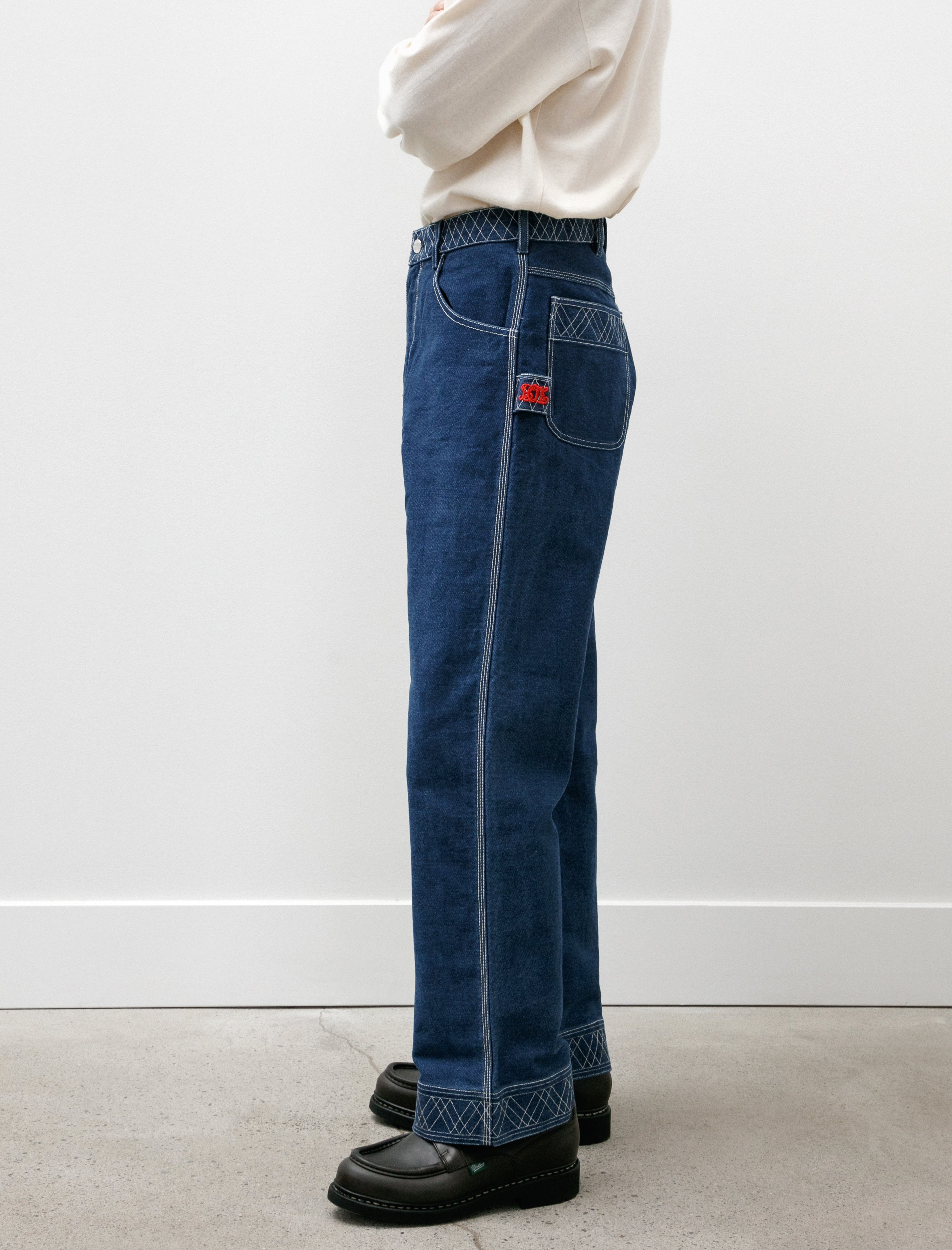 Bode Embroidered Denim Knolly Brook Trousers Indigo