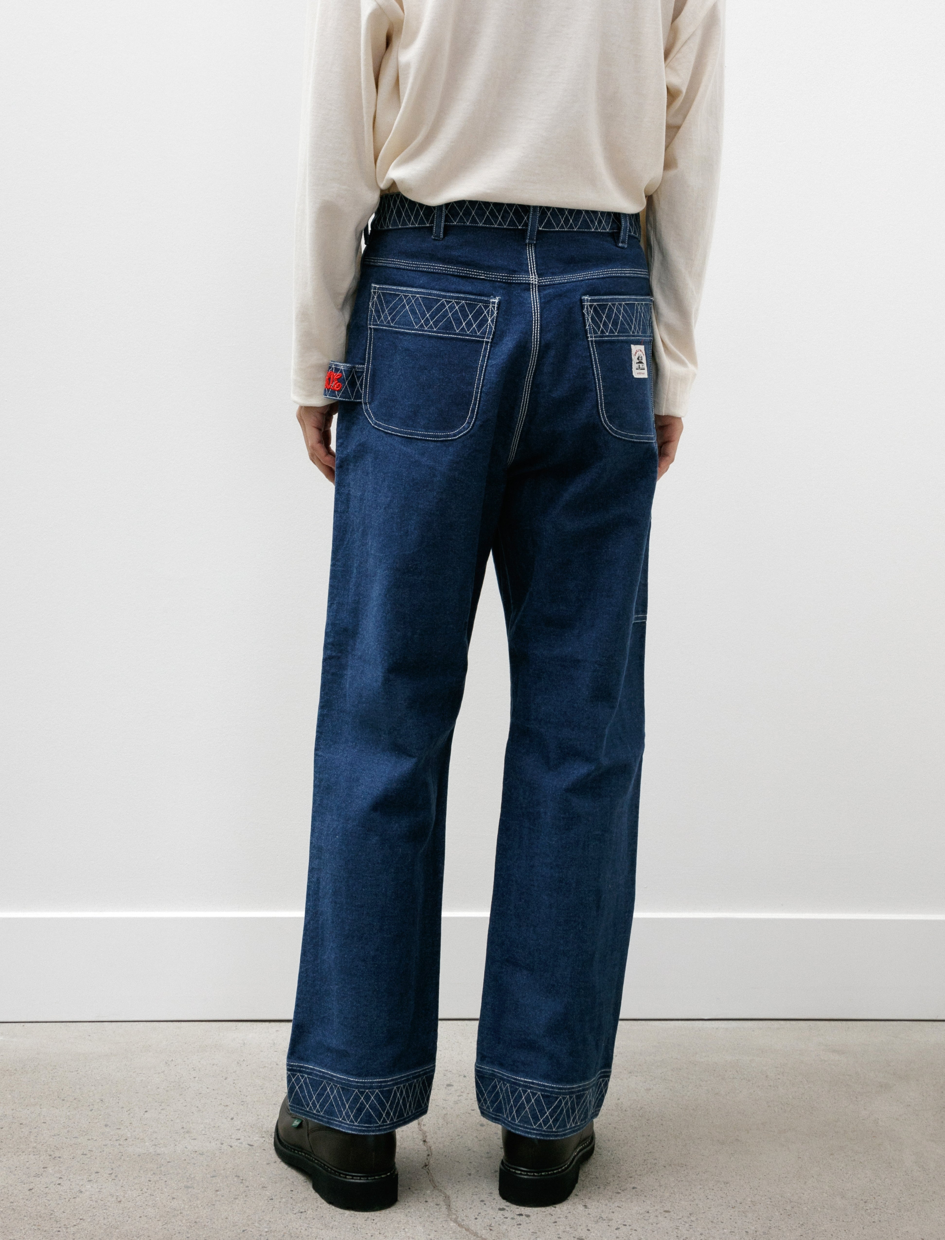 Bode Embroidered Denim Knolly Brook Trousers Indigo