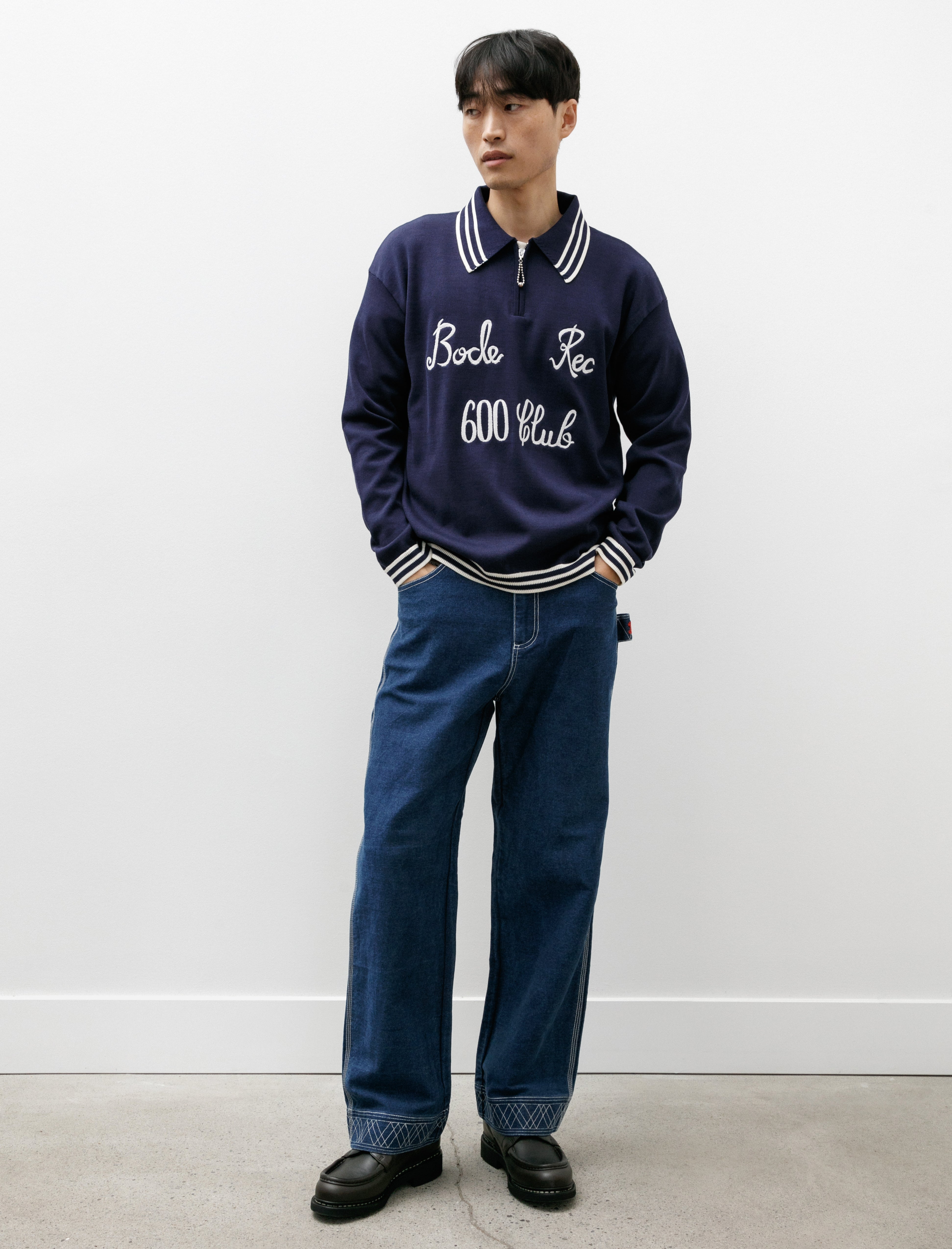 Bode Embroidered Denim Knolly Brook Trousers Indigo