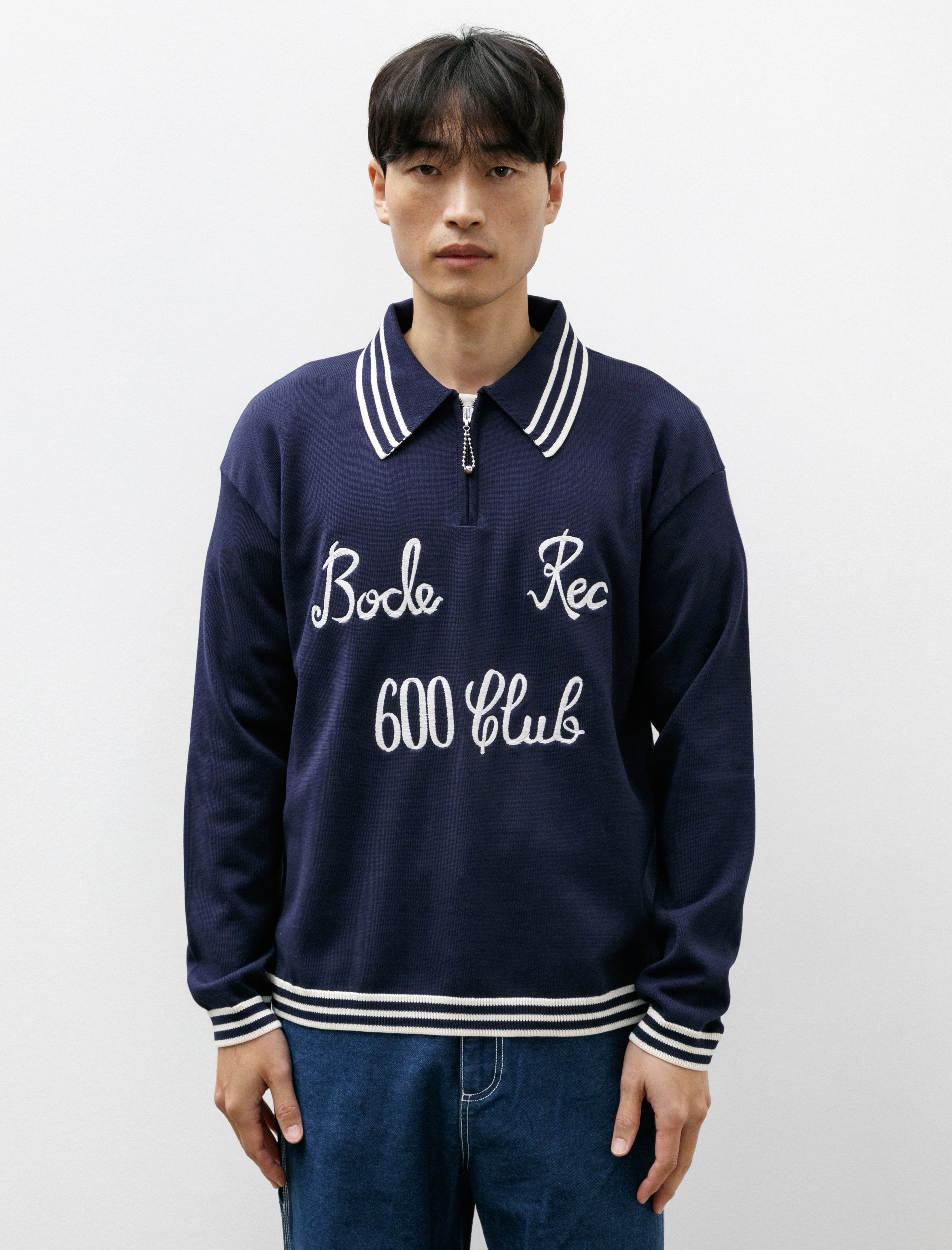 Bode Club Long Sleeve Polo Navy