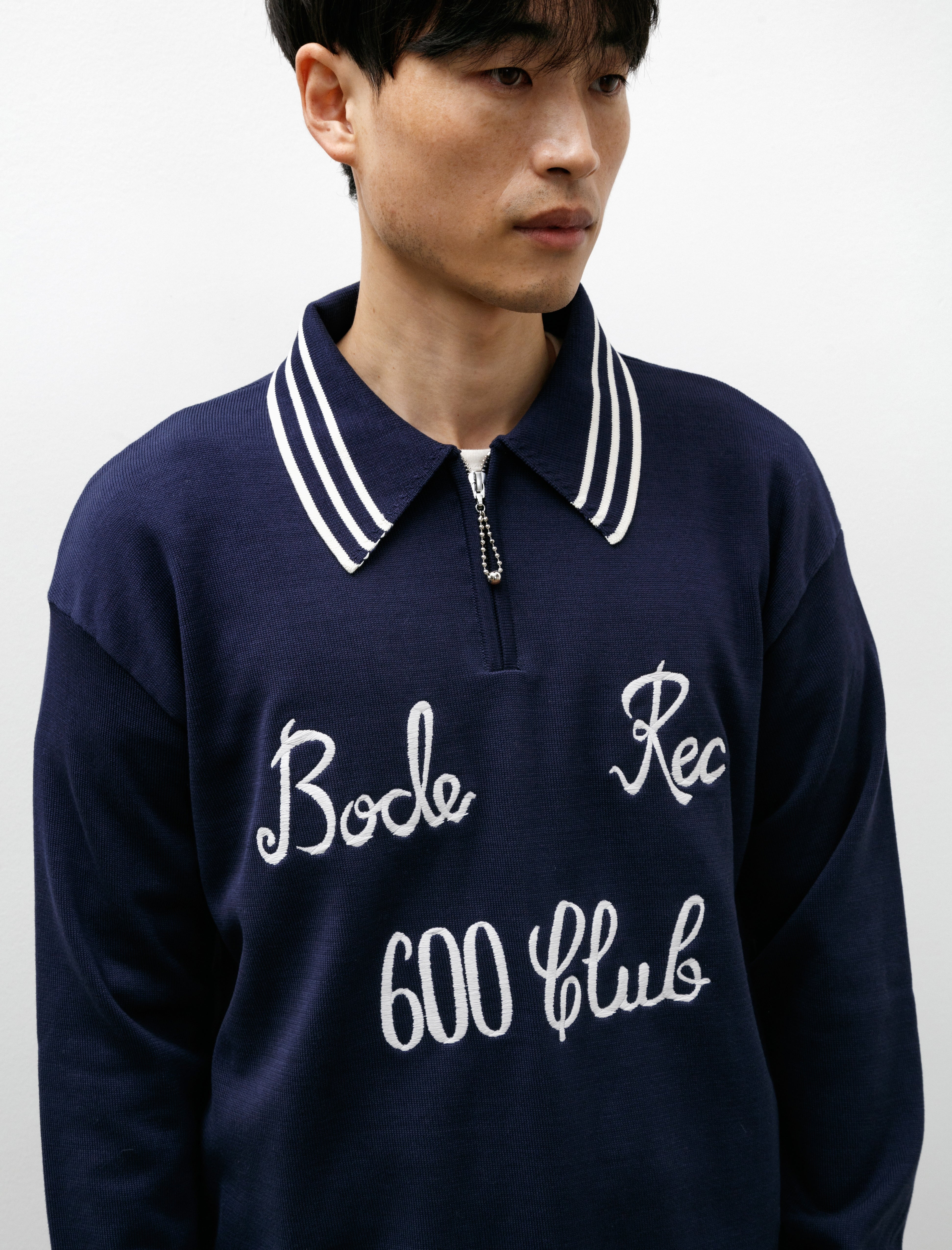 Bode Club Long Sleeve Polo Navy