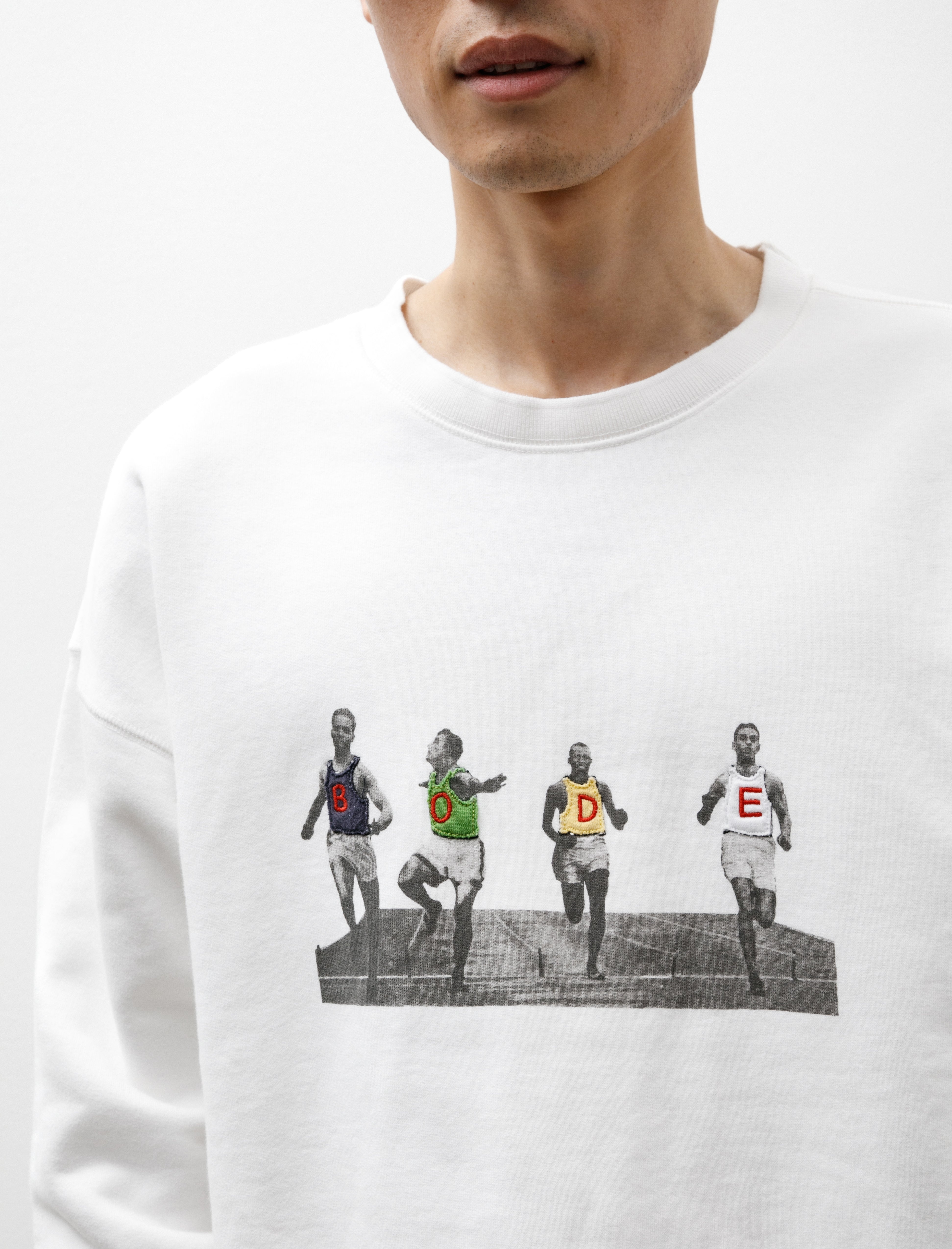 Bode Finish Line Crewneck Cream