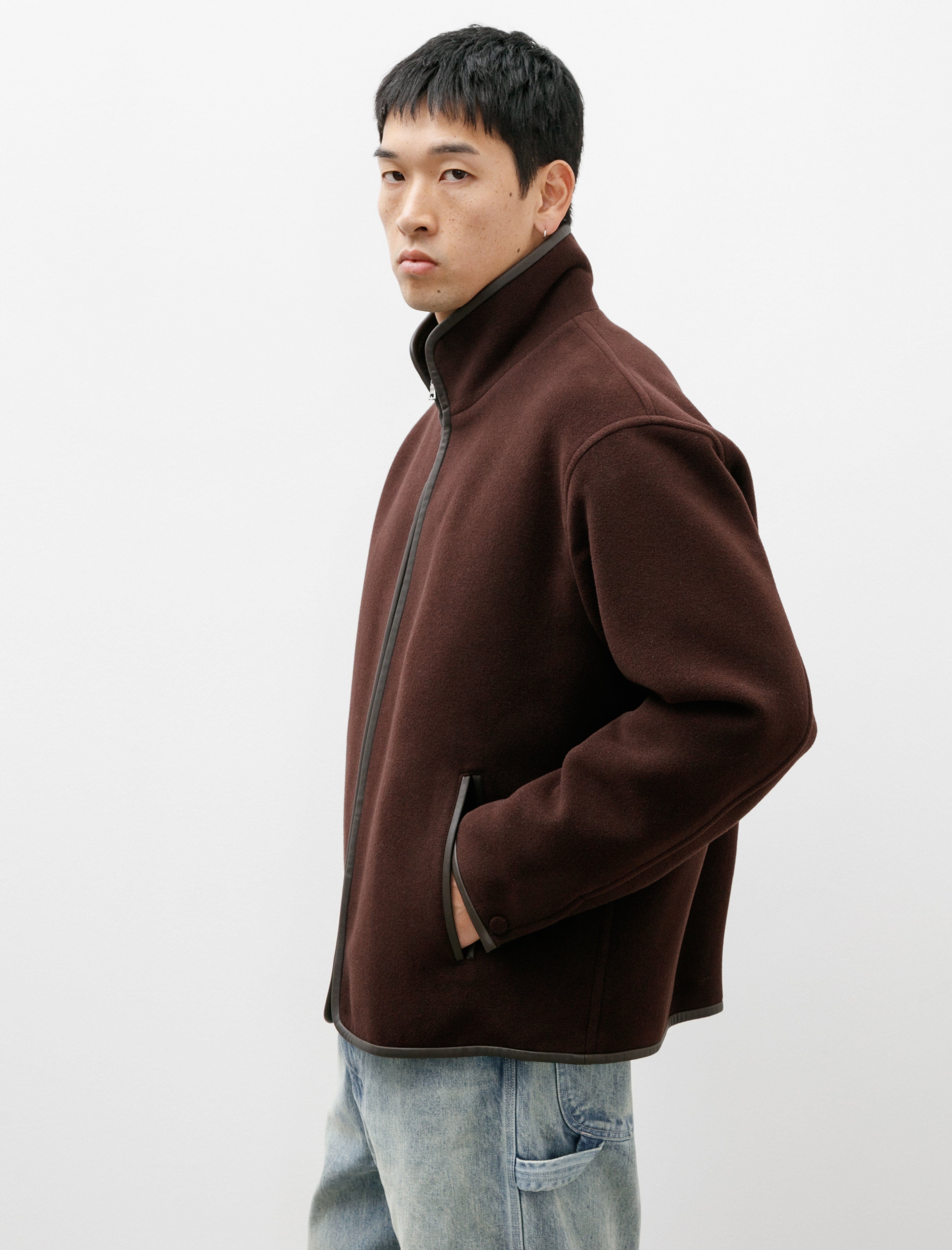 Auralee Double Cloth Heavy Wool Pile Zip Blouson Dark Brown