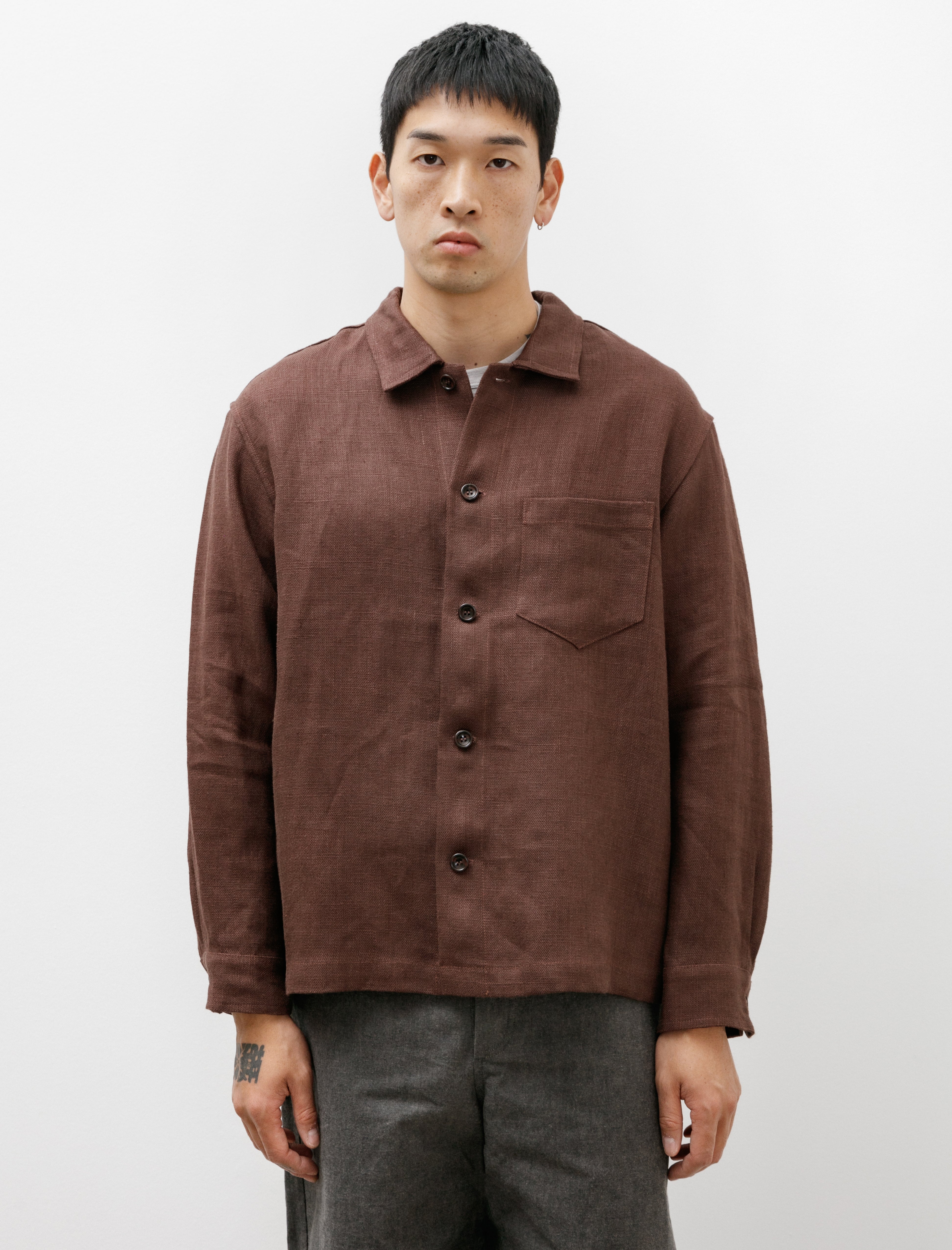 James Coward Travail Shirt Belgian Linen Chestnut