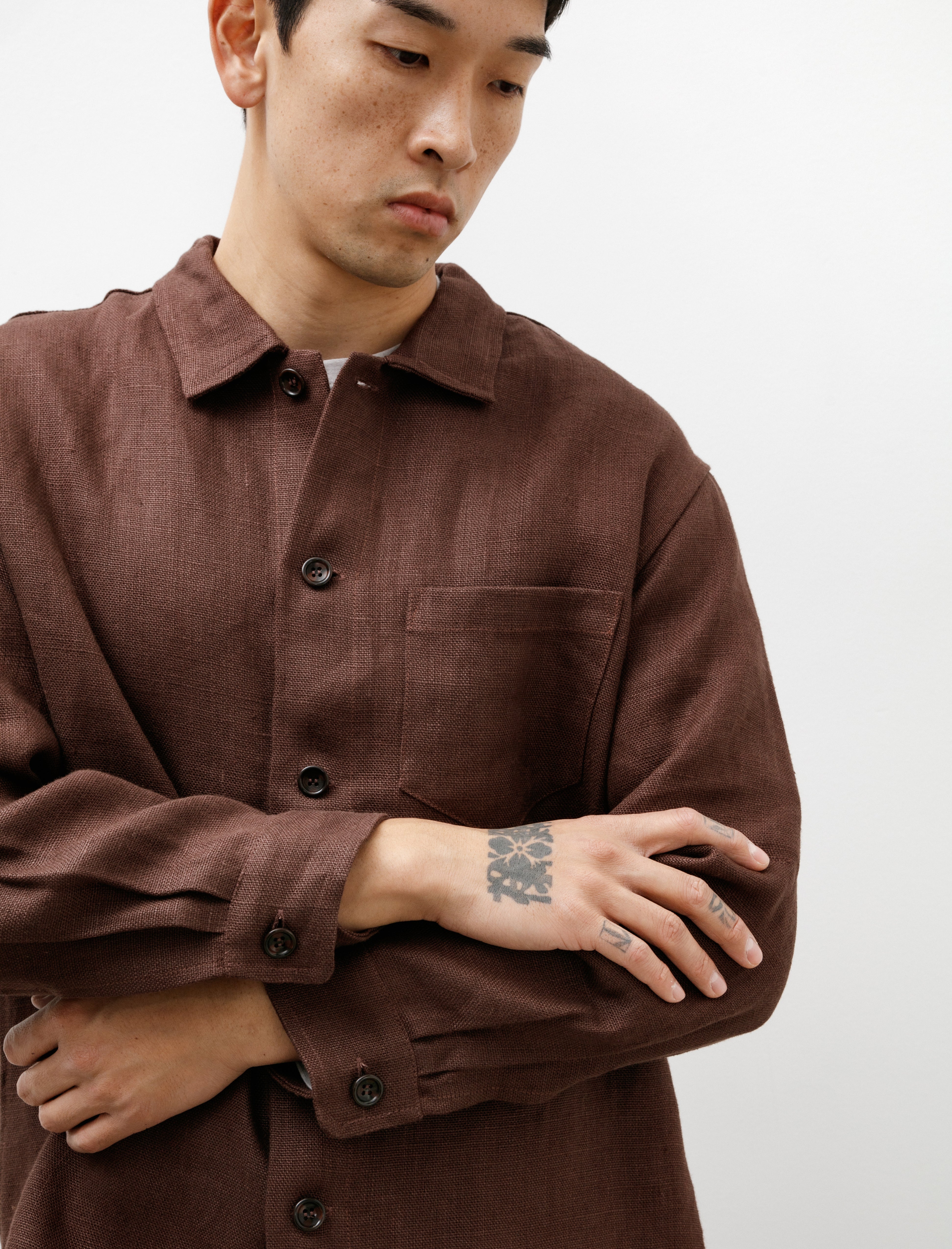 James Coward Travail Shirt Belgian Linen Chestnut