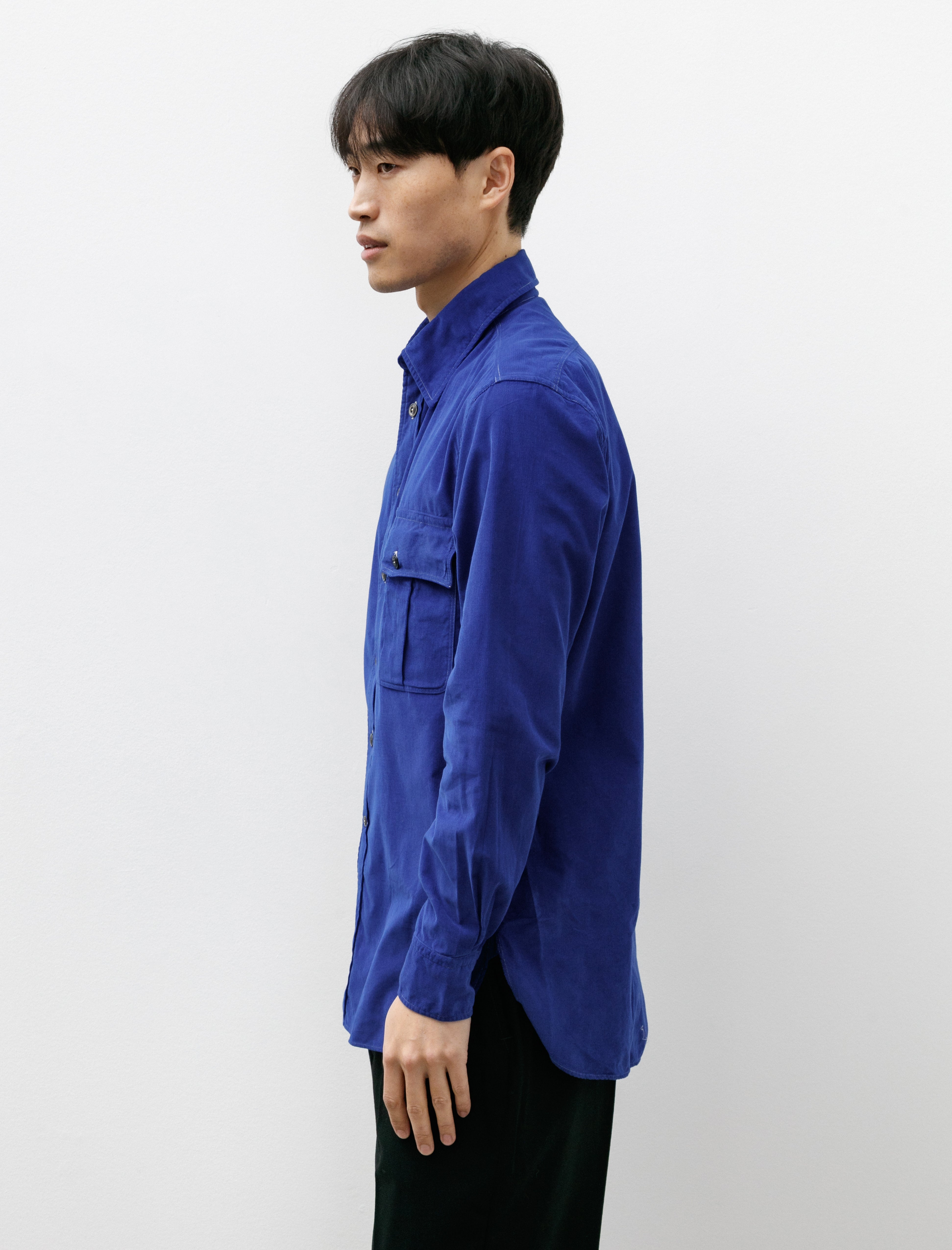 L.E.J 1 Pocket Officer's Shirt Electric Blue Needlecord