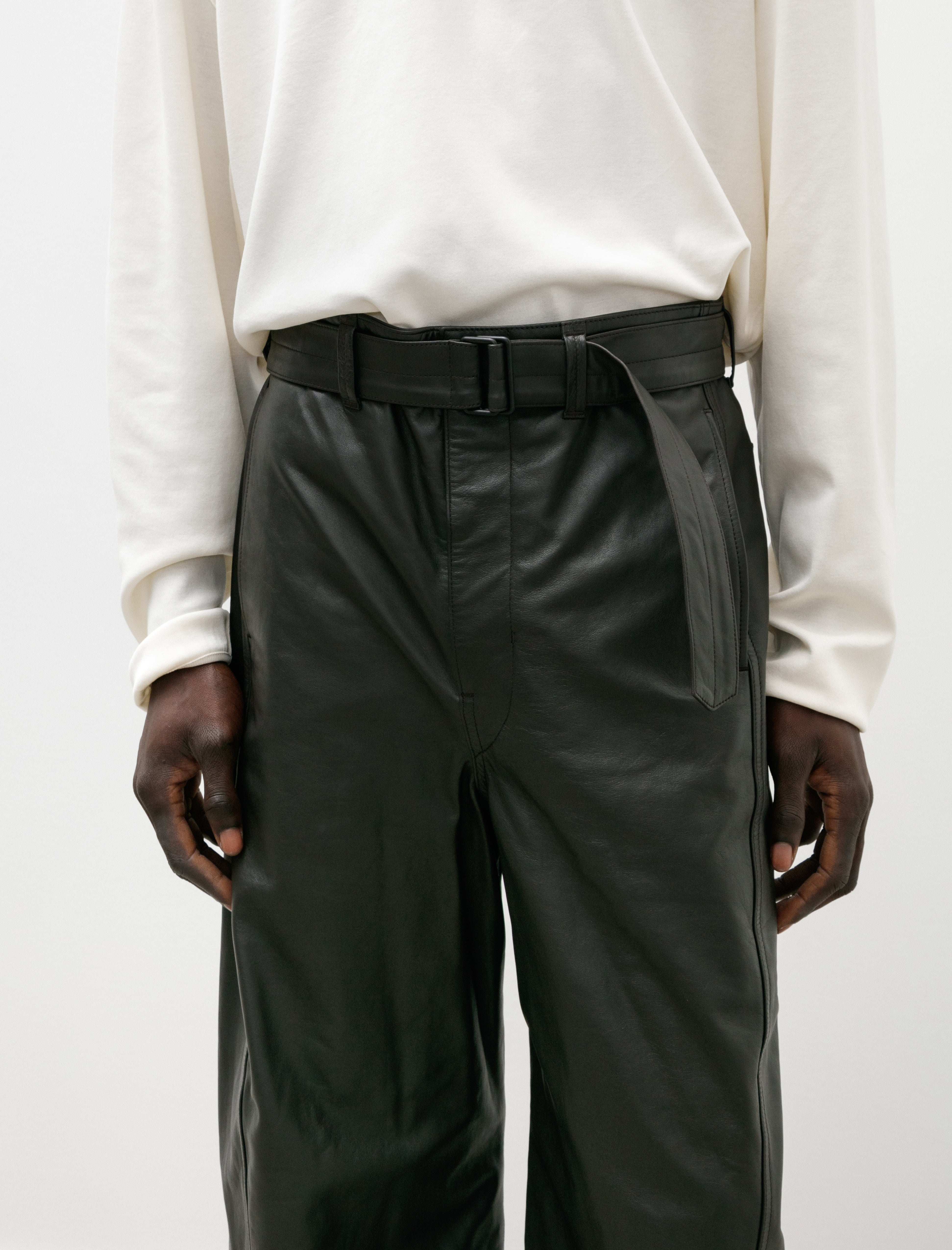 Lemaire Leather Belted Twisted Pants Dark Espresso