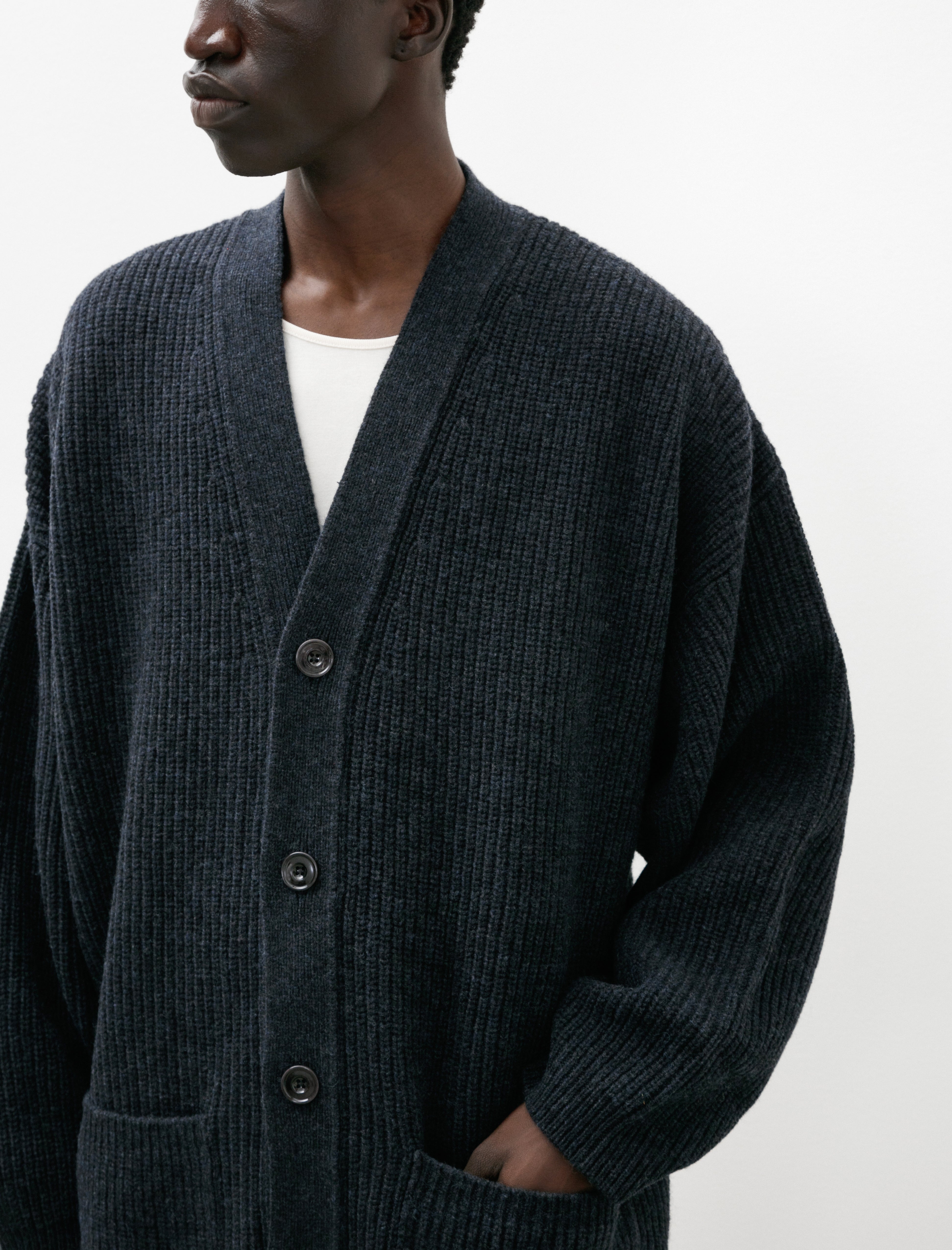 Lemaire Felted Cardi Coat Midnight Navy Melange