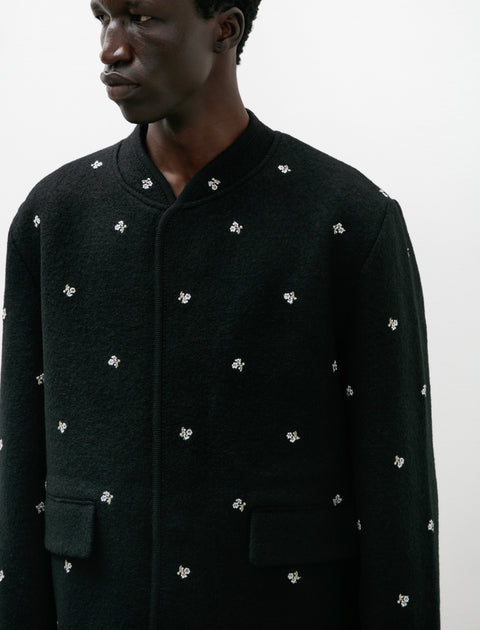 Rier Walker Jacket City Crop Black Flowers Felted Wool